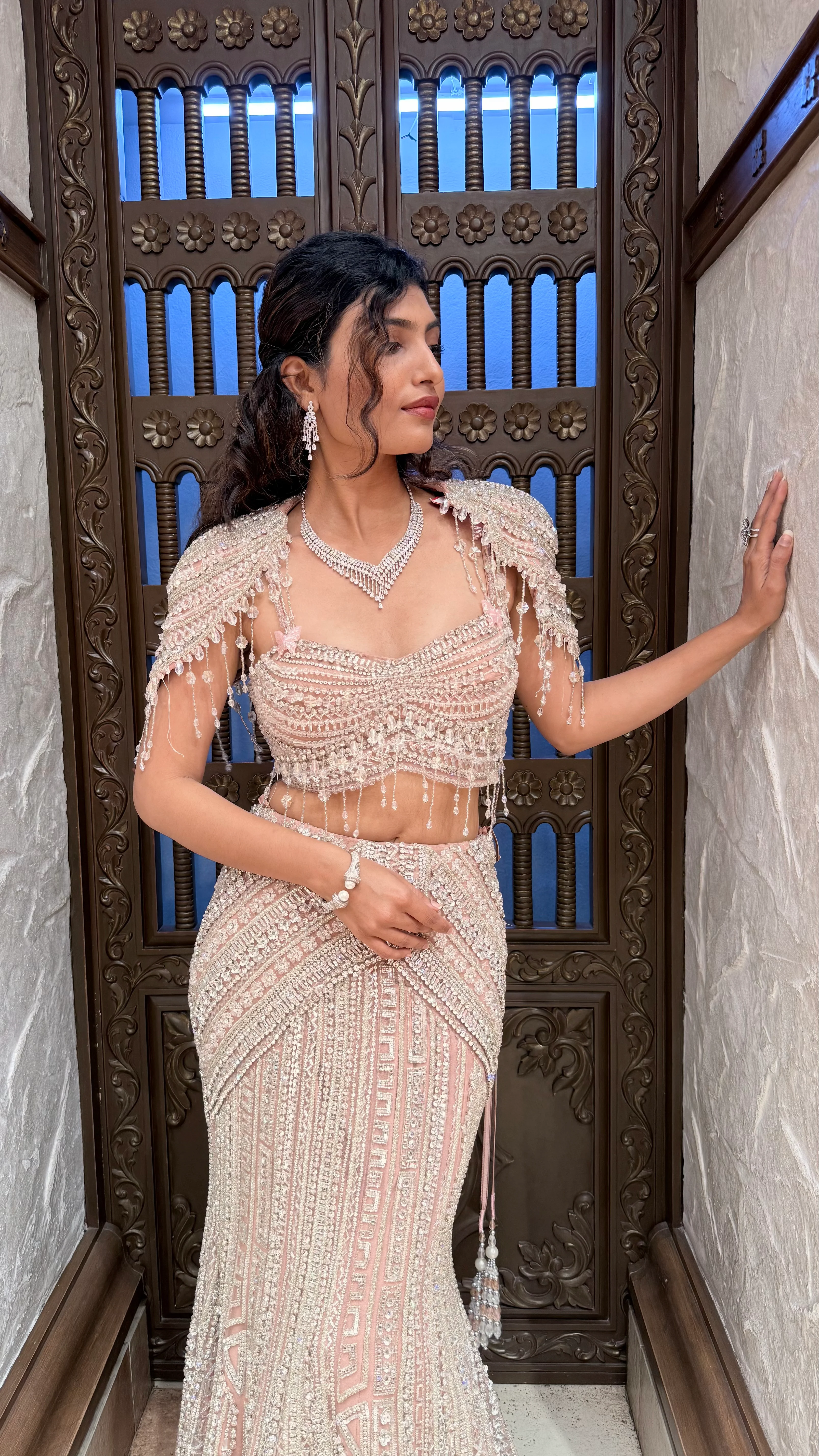 Champagne Gold Heavy Embellished Luxury Mermaid Lehenga Set - Image 3