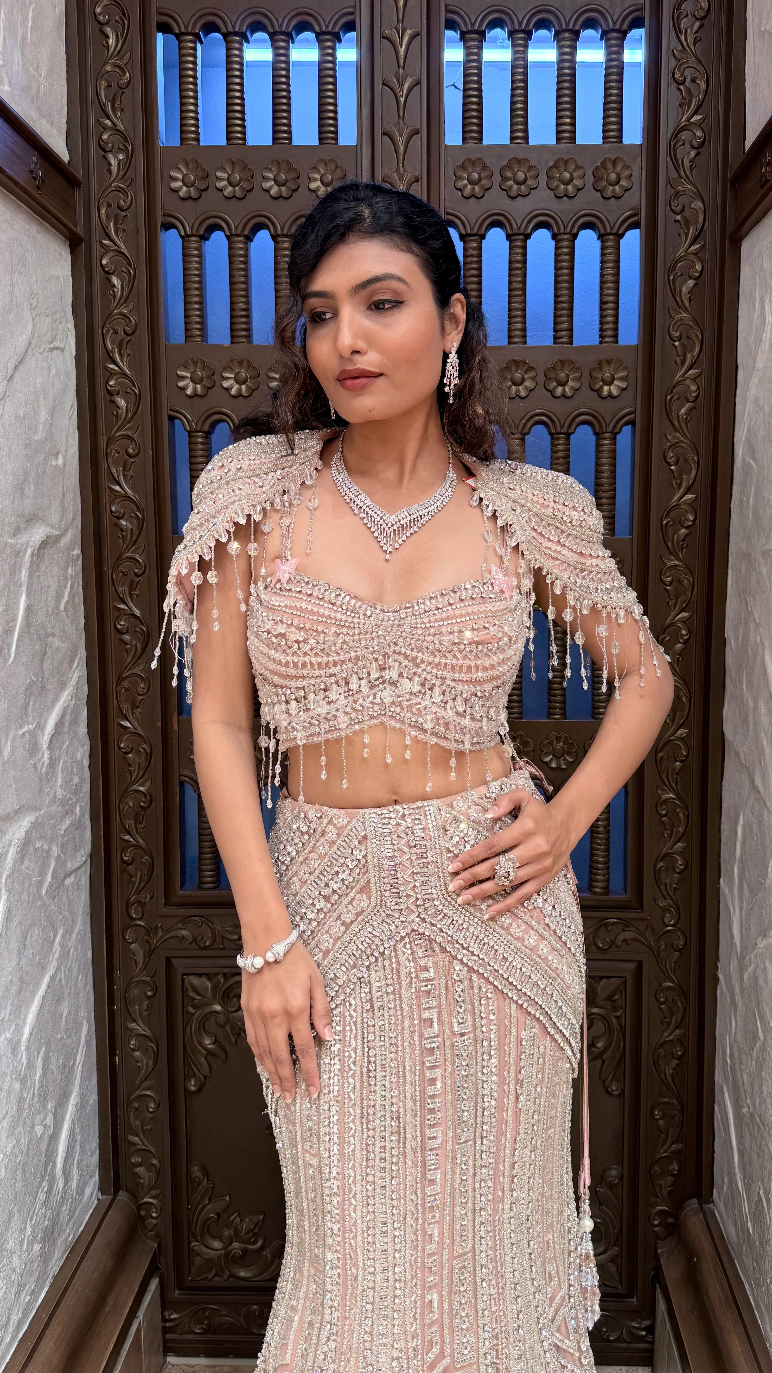 Champagne Gold Heavy Embellished Luxury Mermaid Lehenga Set - Image 6