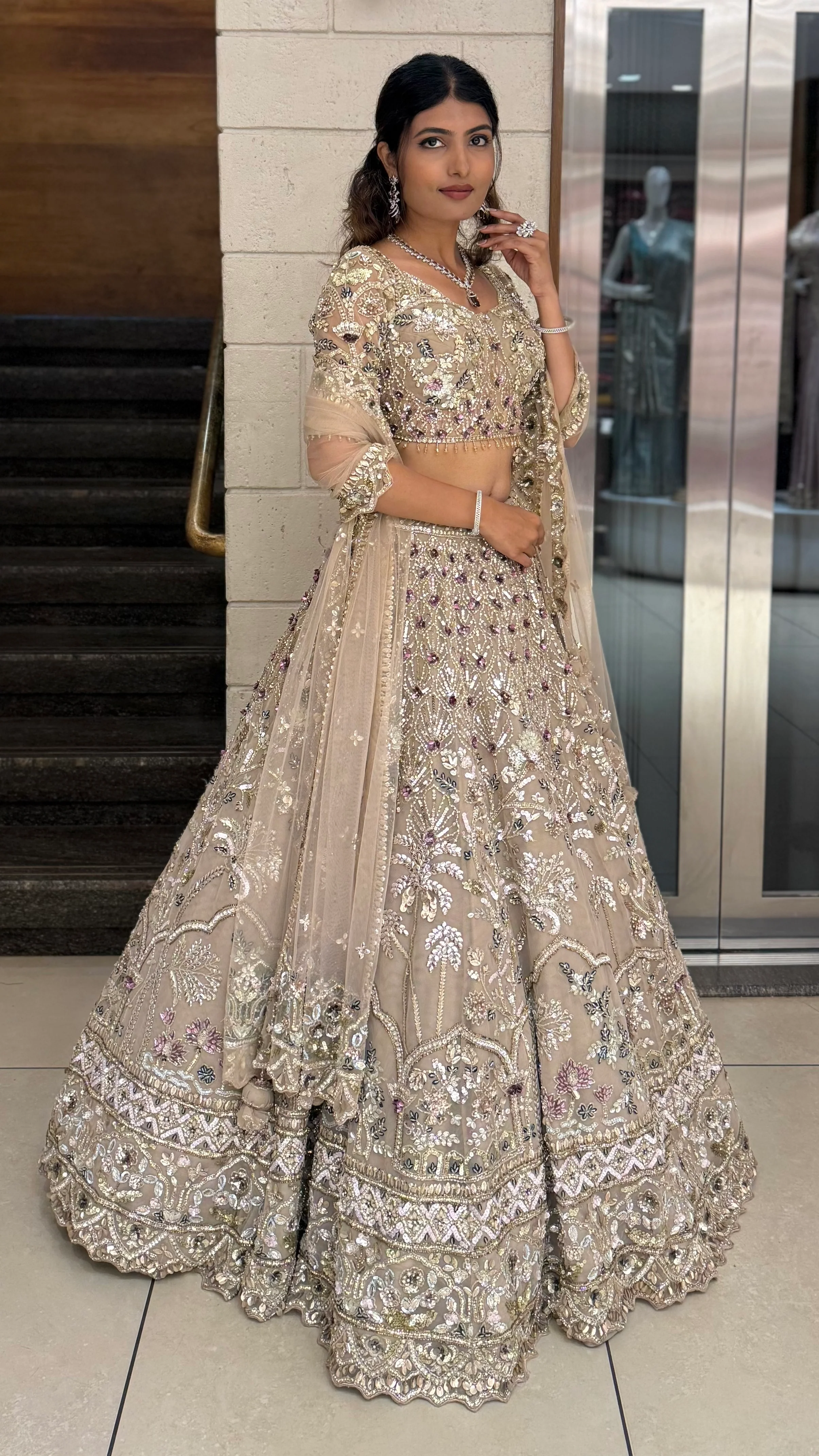 Champagne Gold Heavy Embroidered Designer Lehenga Choli Set with Net Dupatta - Image 3