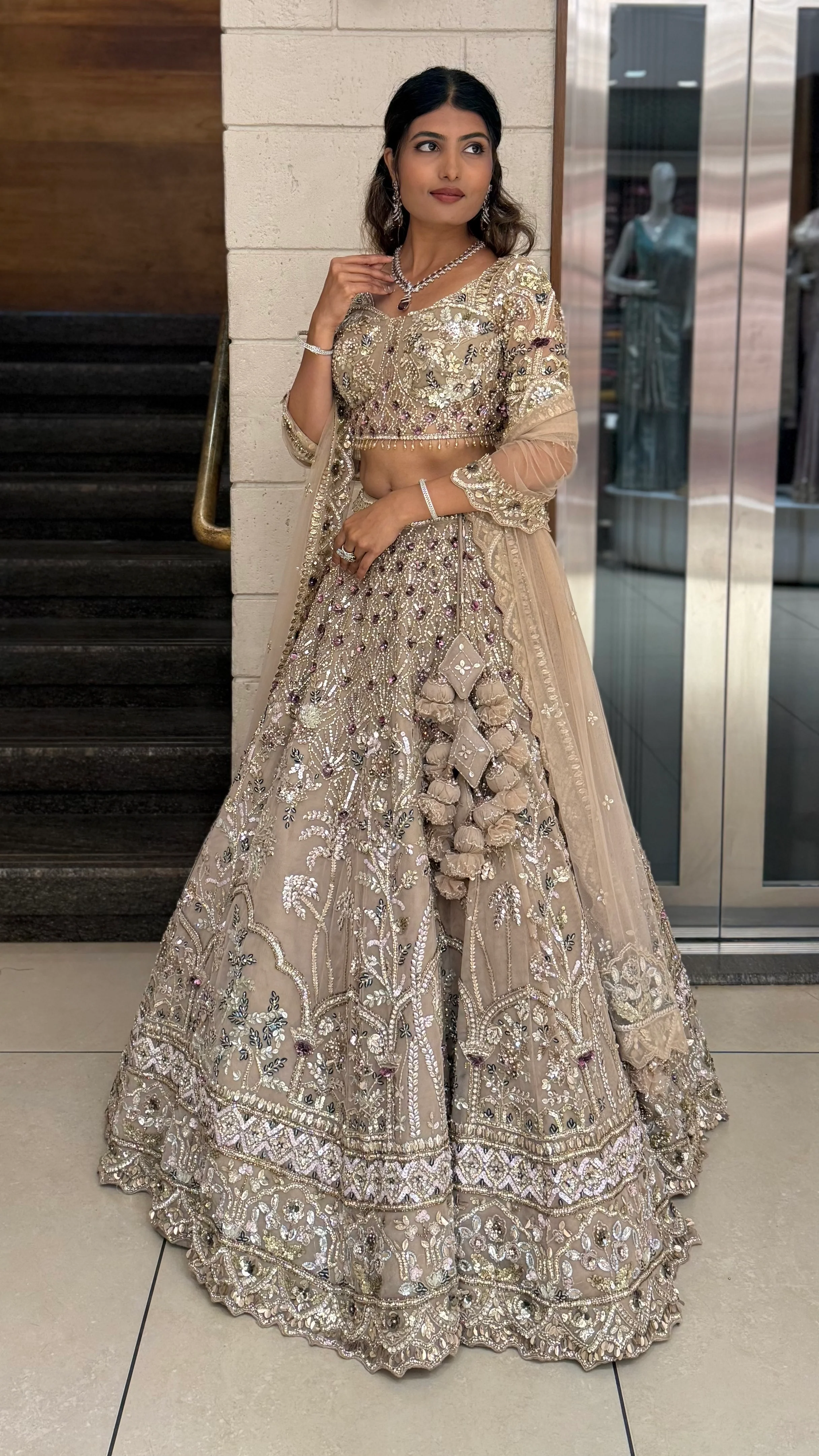 Champagne Gold Heavy Embroidered Designer Lehenga Choli Set with Net Dupatta - Image 4