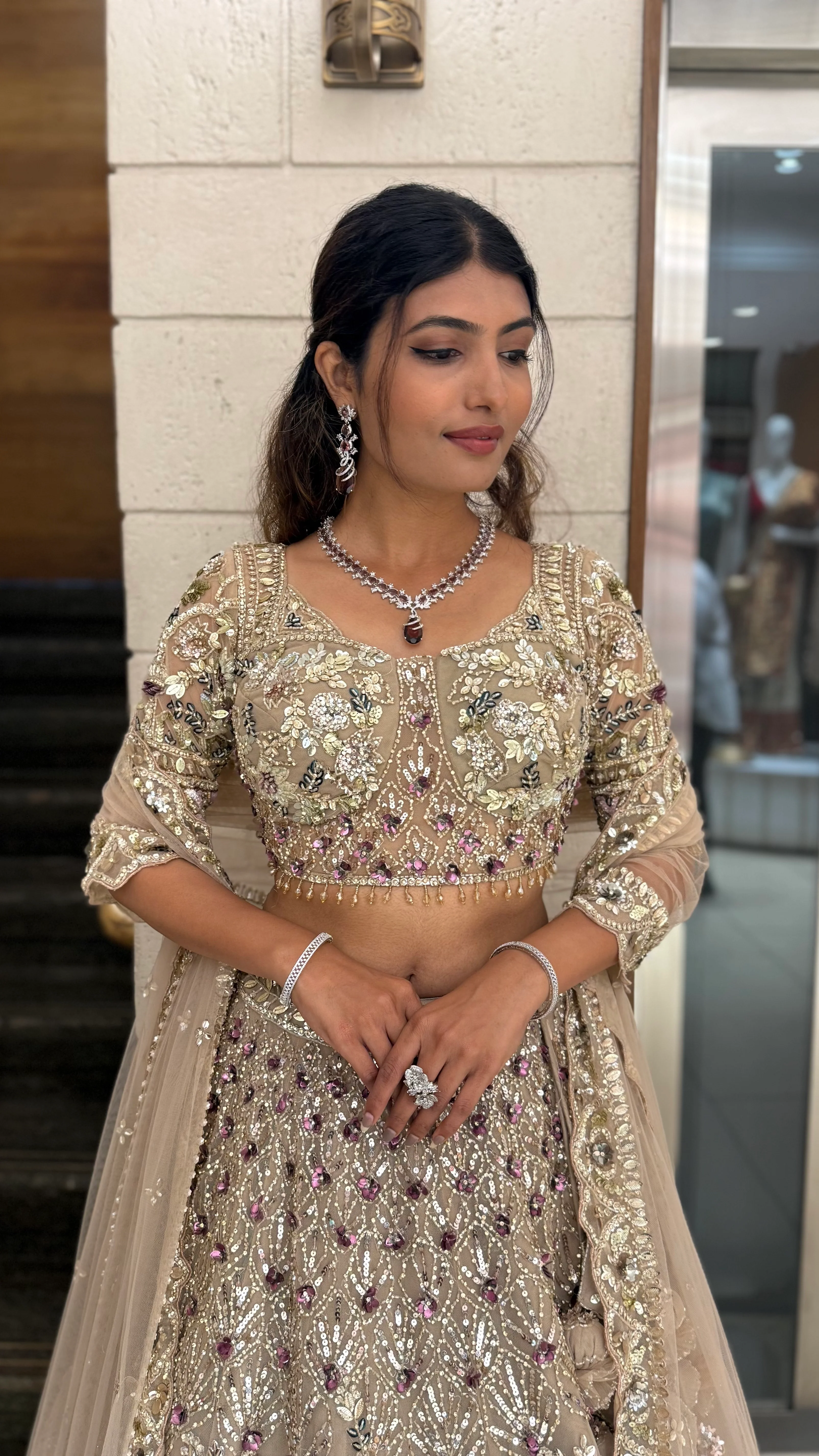 Champagne Gold Heavy Embroidered Designer Lehenga Choli Set with Net Dupatta - Image 5