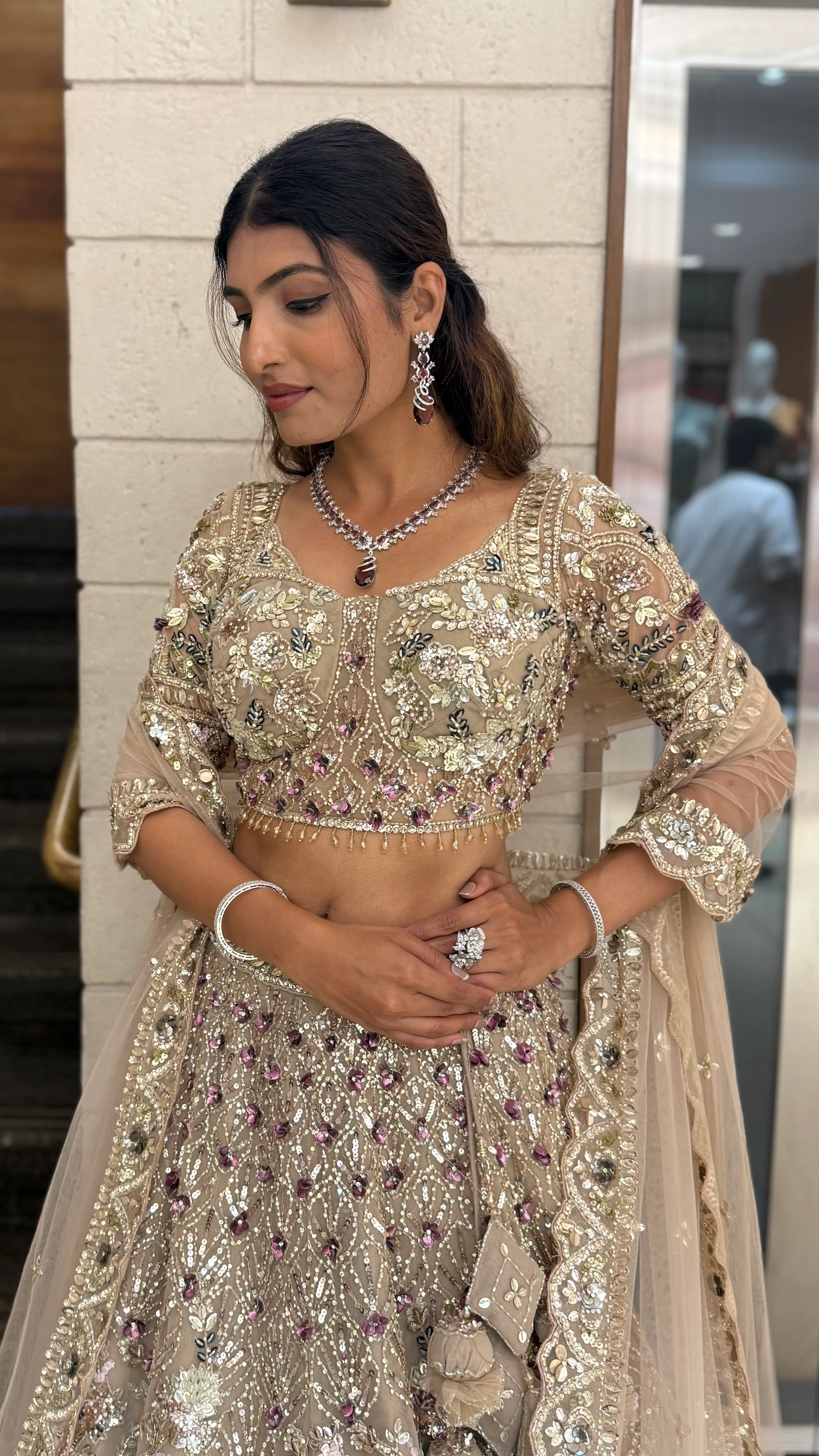 Champagne Gold Heavy Embroidered Designer Lehenga Choli Set with Net Dupatta - Image 7