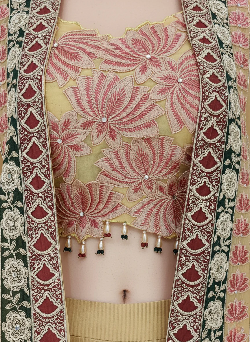 Champagne Gold Indo-Western Palazzo Set with Embroidered Cape & Crop Top - Image 2
