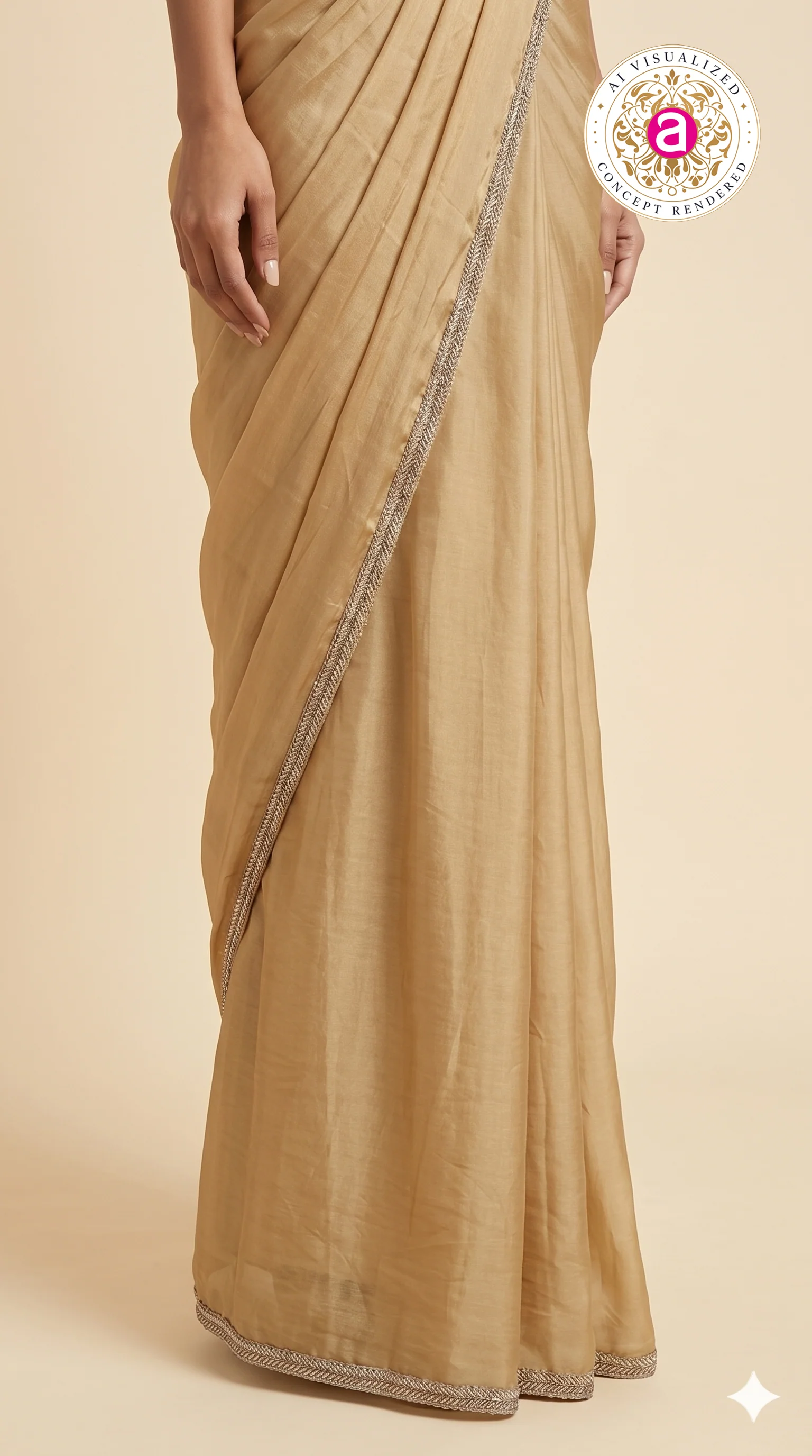 Champagne Gold Ready-to-Wear Saree with Sequined Designer Blouse & Elegant Border - Image 4