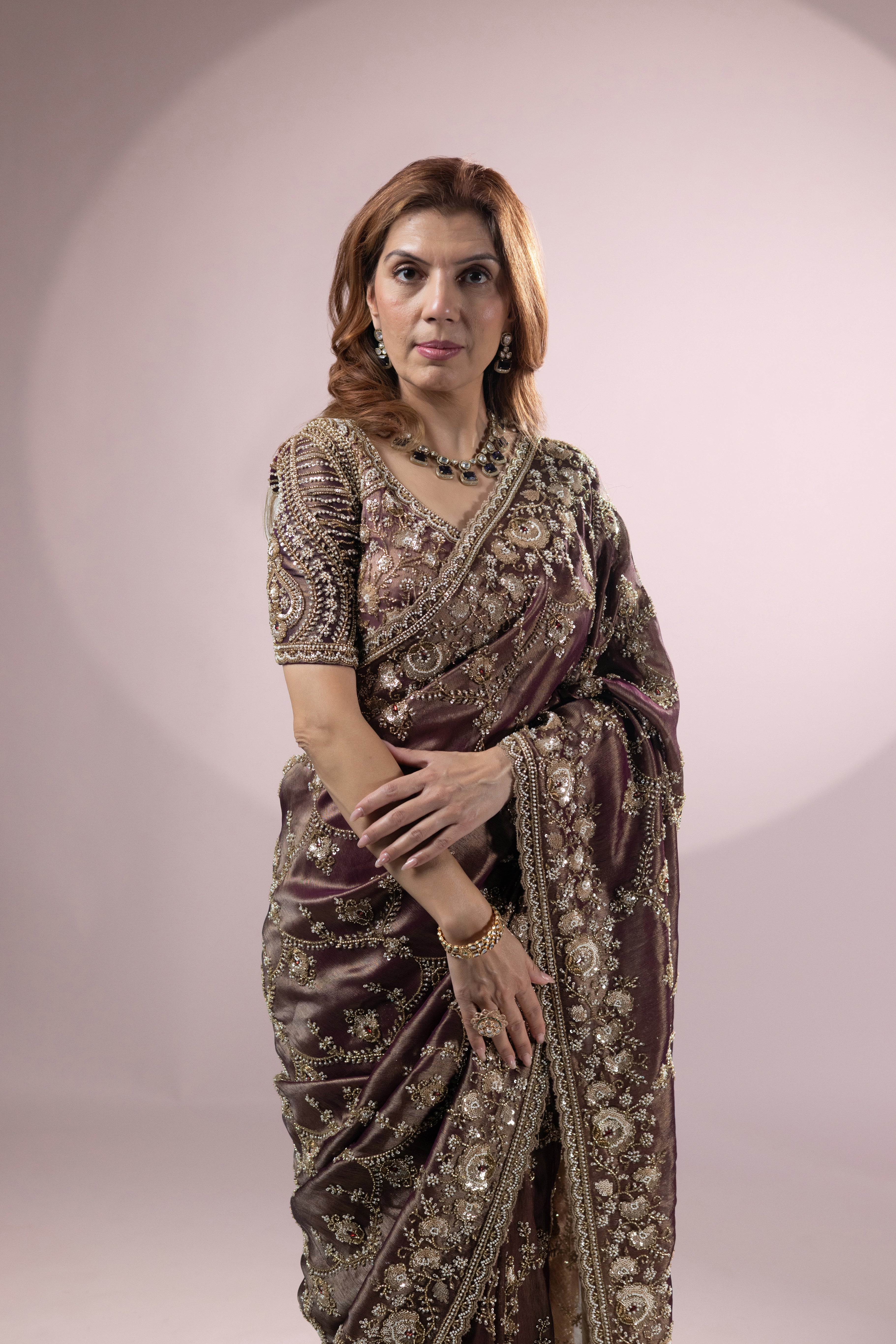 Chocolate Brown Designer Silk Saree with Heavy Zari Embroidery - Image 3
