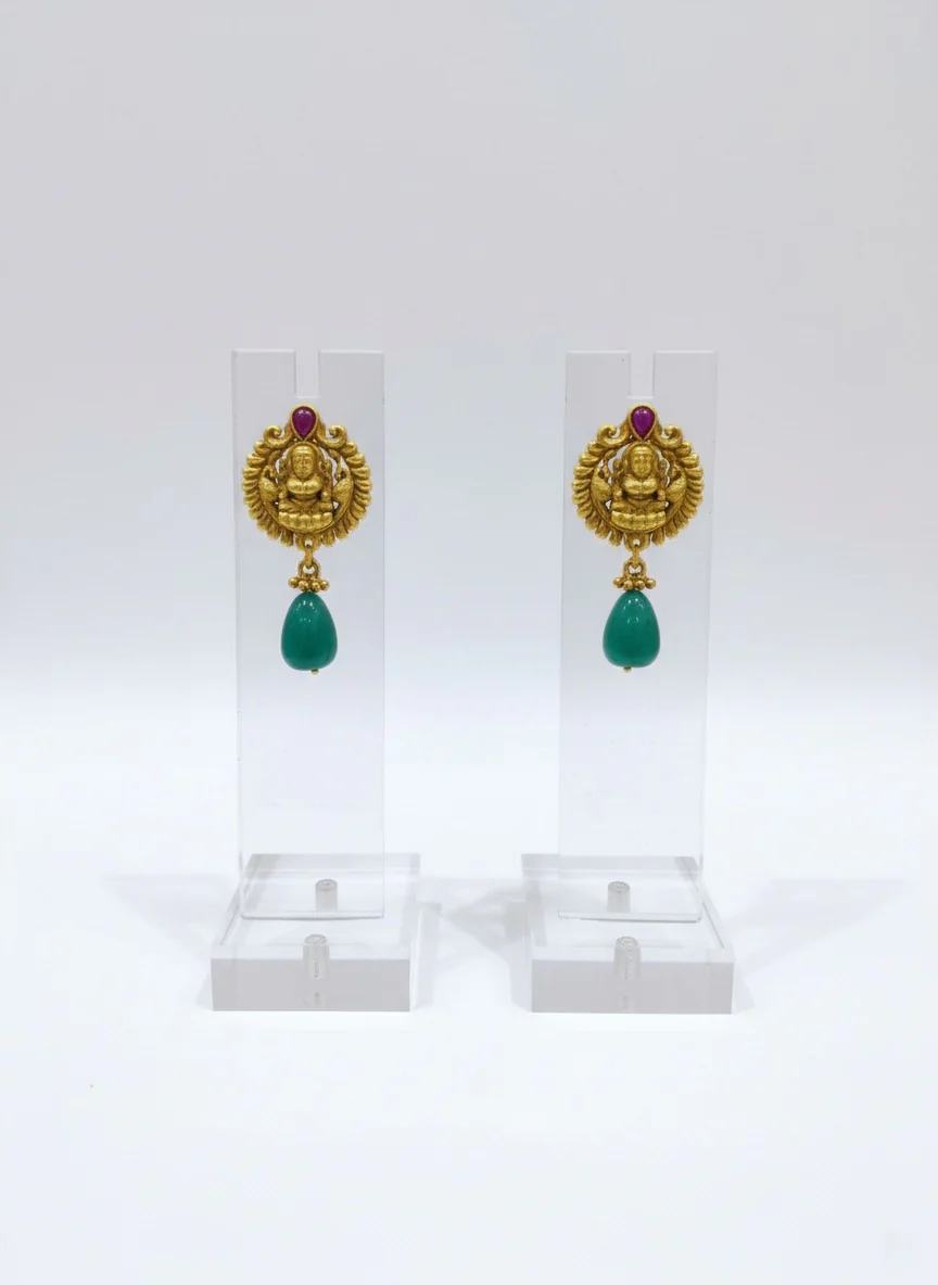 Classic Antique Temple Set with Gold Beads and Green Accents - Image 2