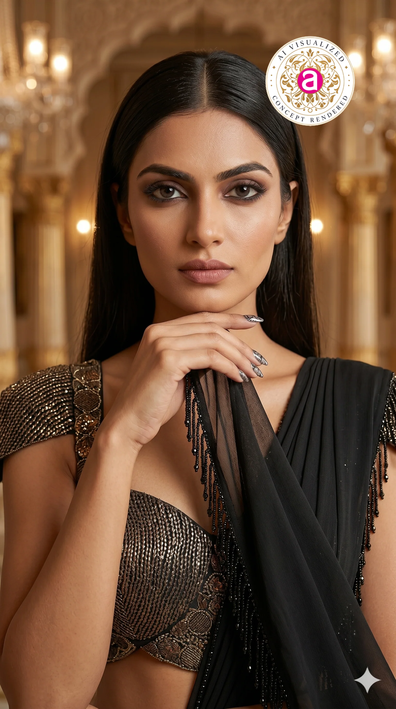 Classic Black Designer Saree with Statement Embellished Blouse & Tassel Pallu - Image 2