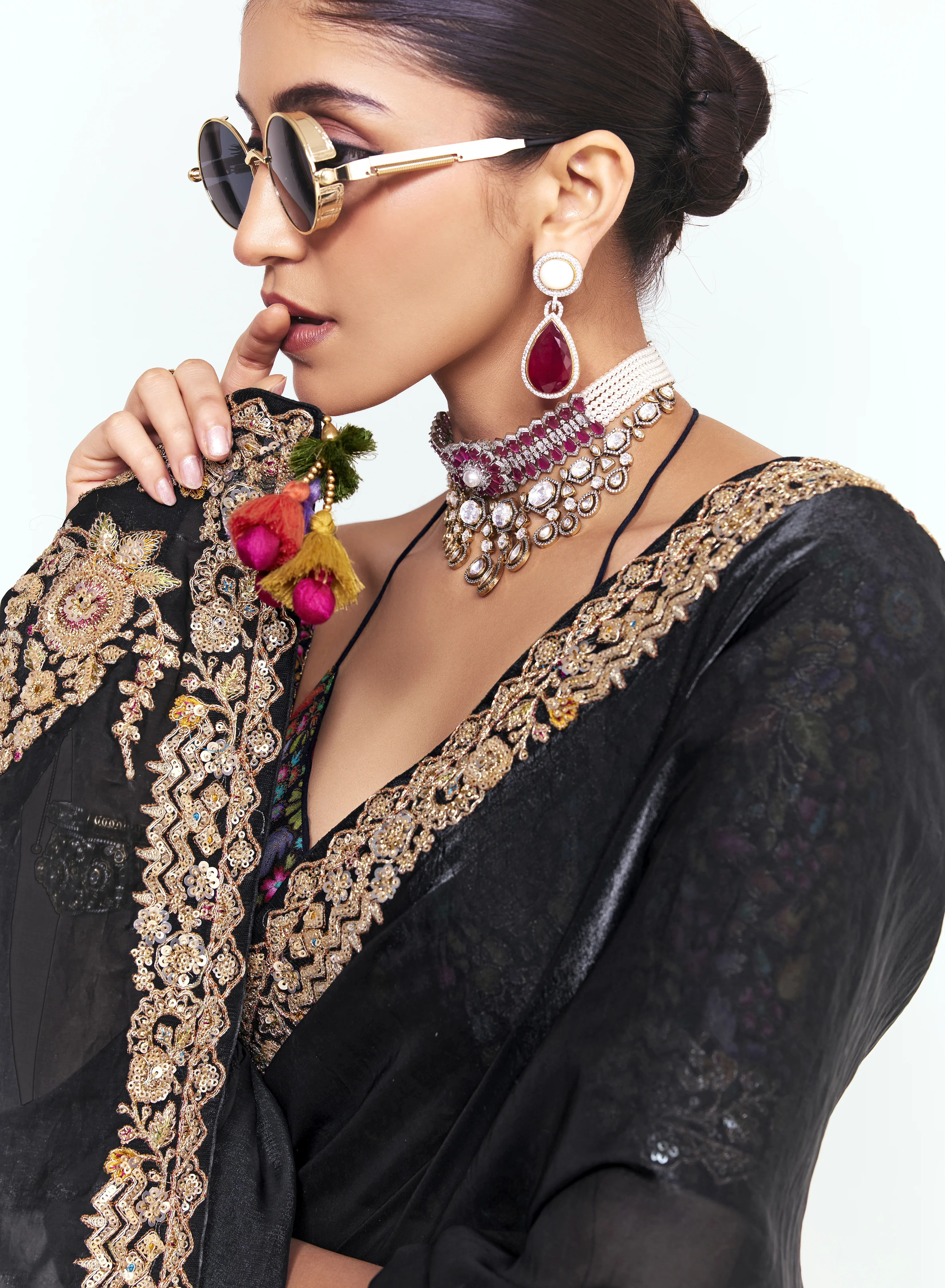 Classic Black Georgette Saree with Heavy Embroidered Border - Image 3