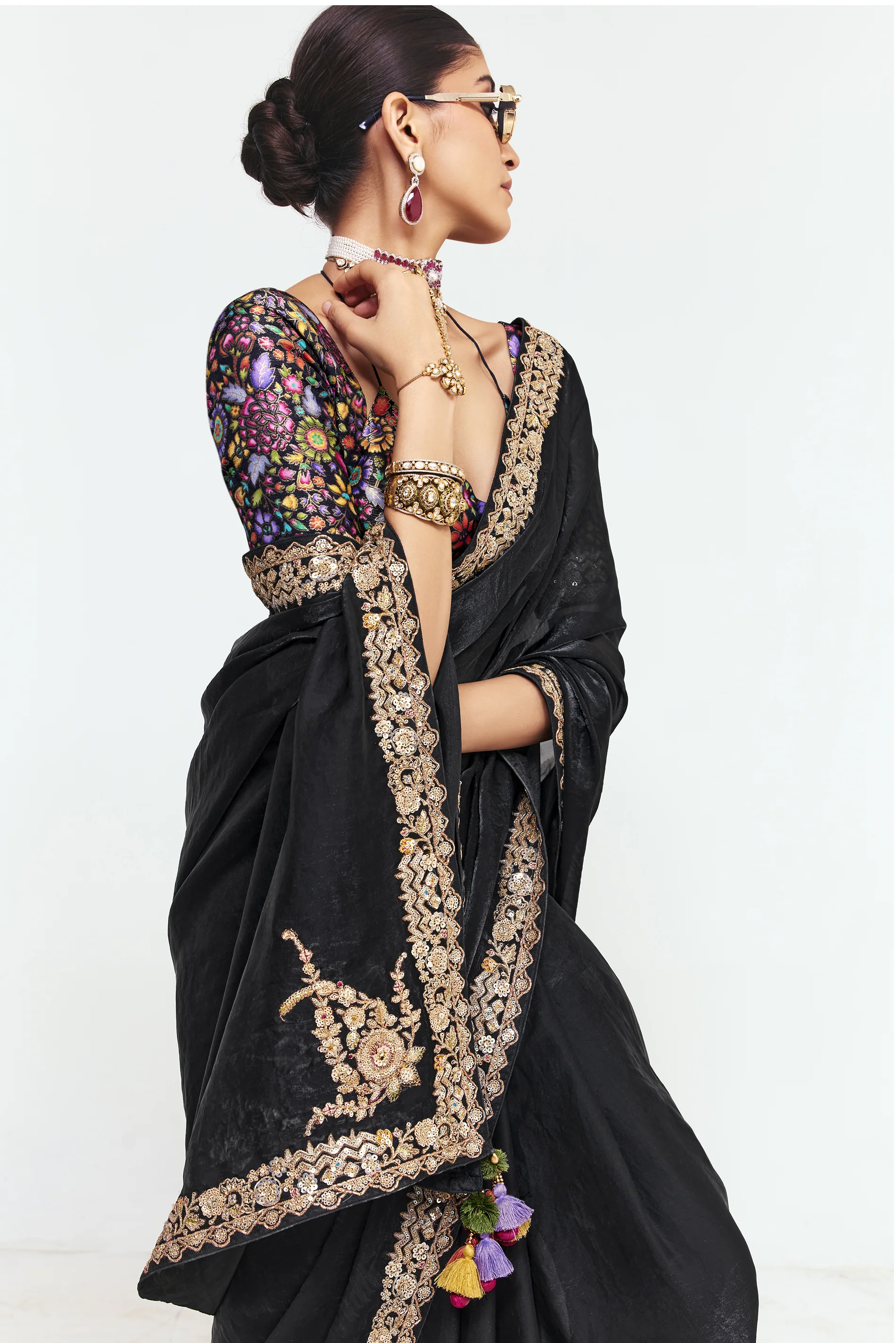 Classic Black Georgette Saree with Heavy Embroidered Border - Image 4