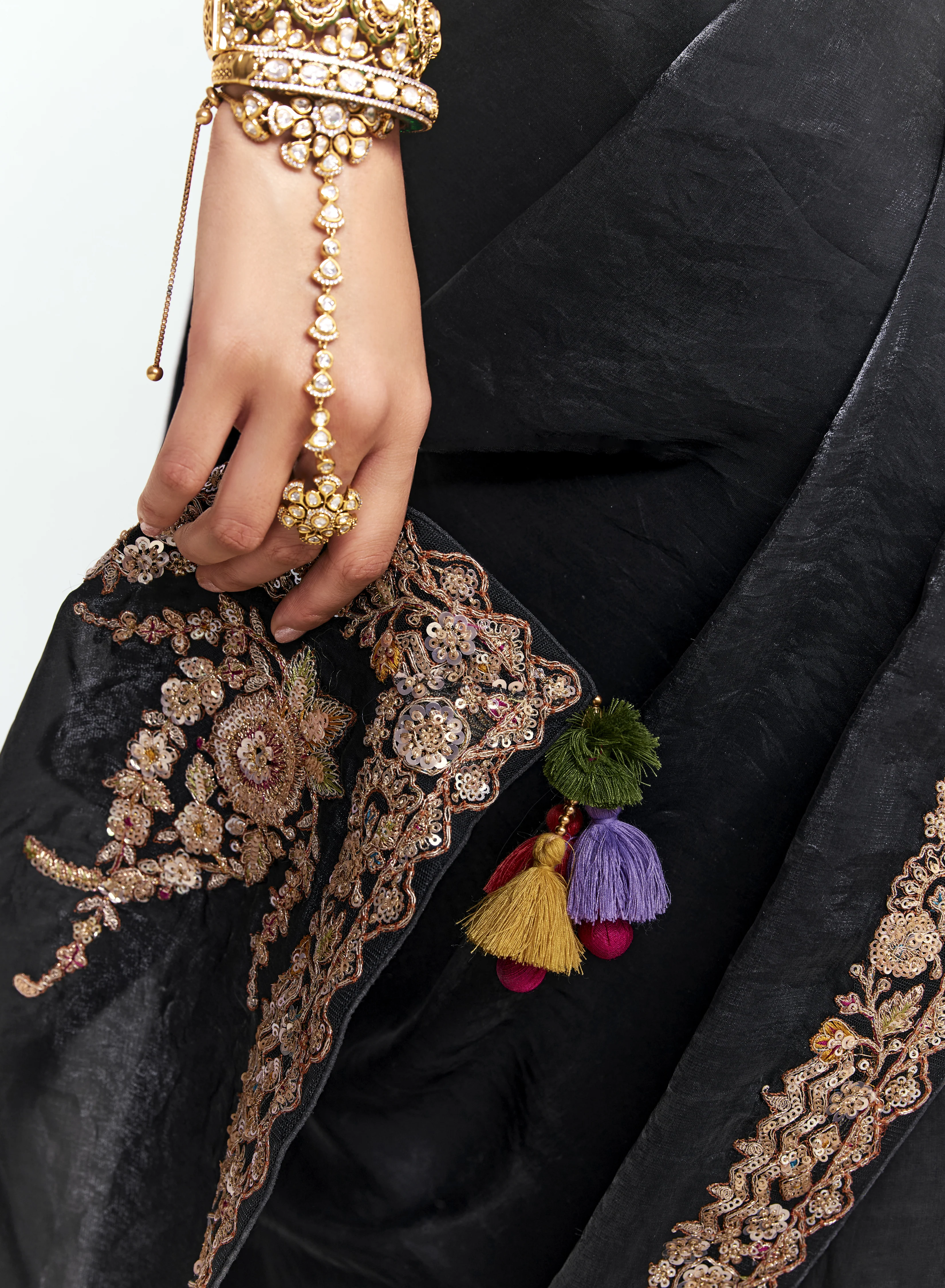 Classic Black Georgette Saree with Heavy Embroidered Border - Image 5