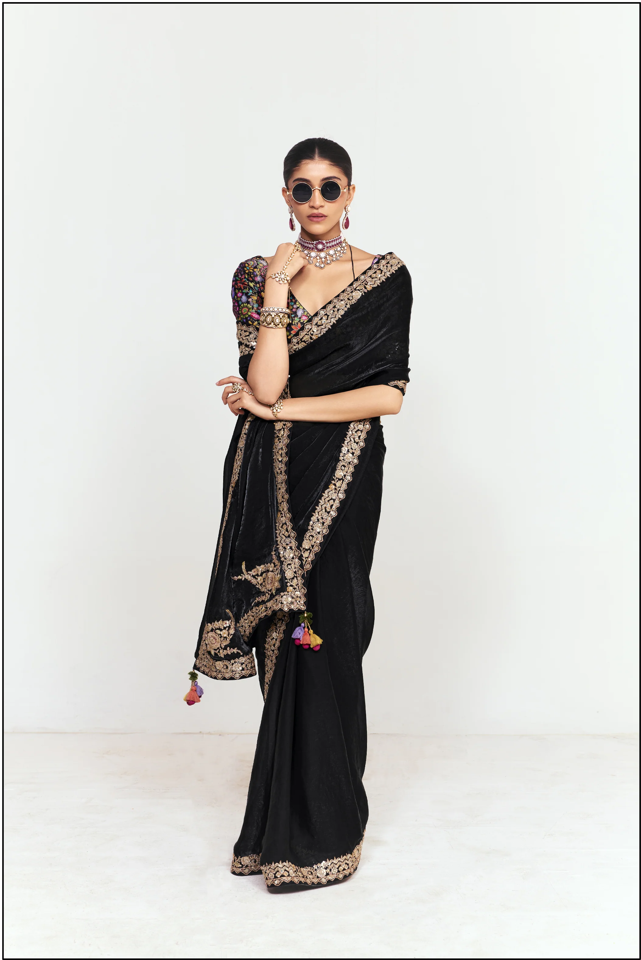Classic Black Georgette Saree with Heavy Embroidered Border - Image 6