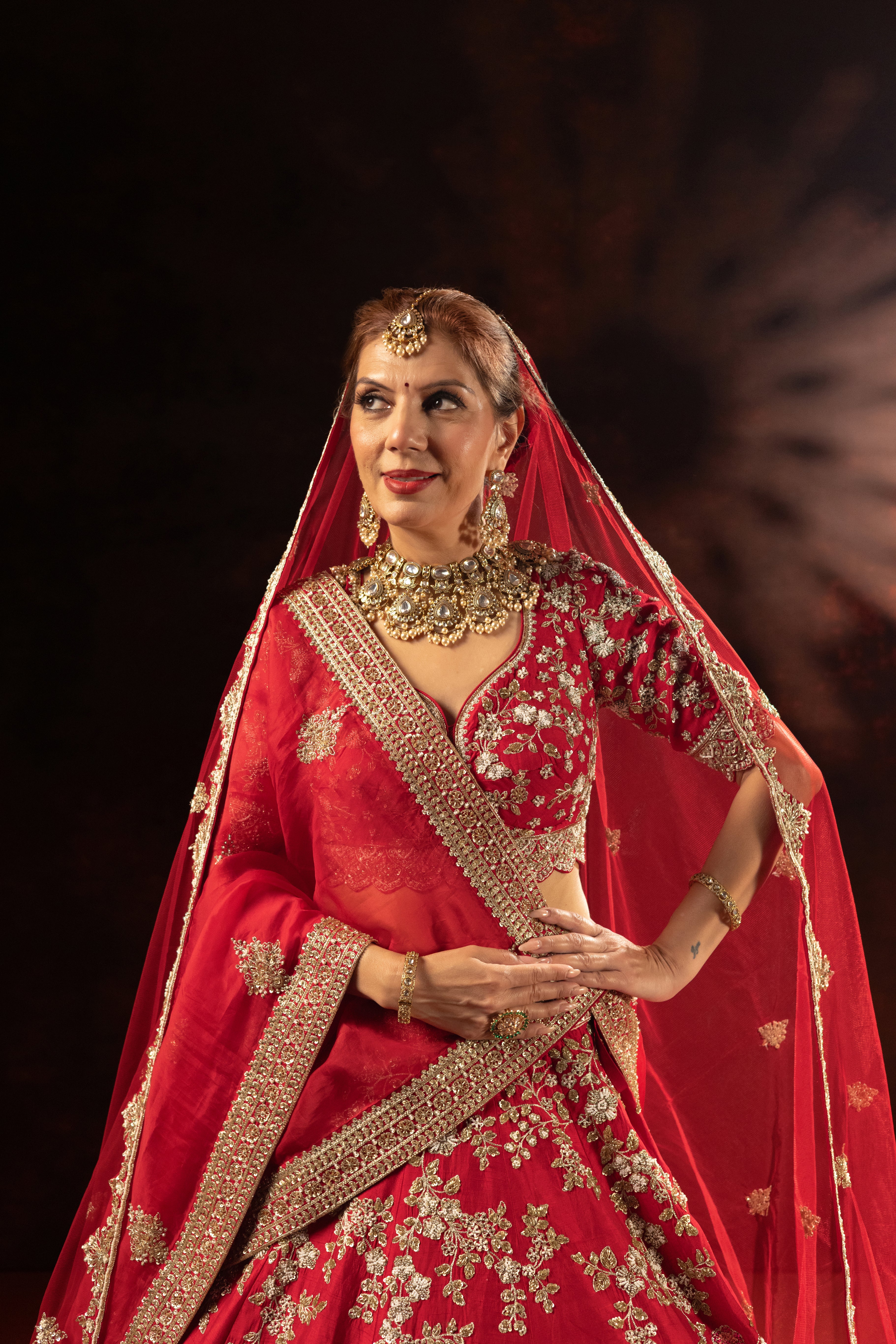 Classic Red Designer Bridal Lehenga with Rich Gold Embroidery - Image 3