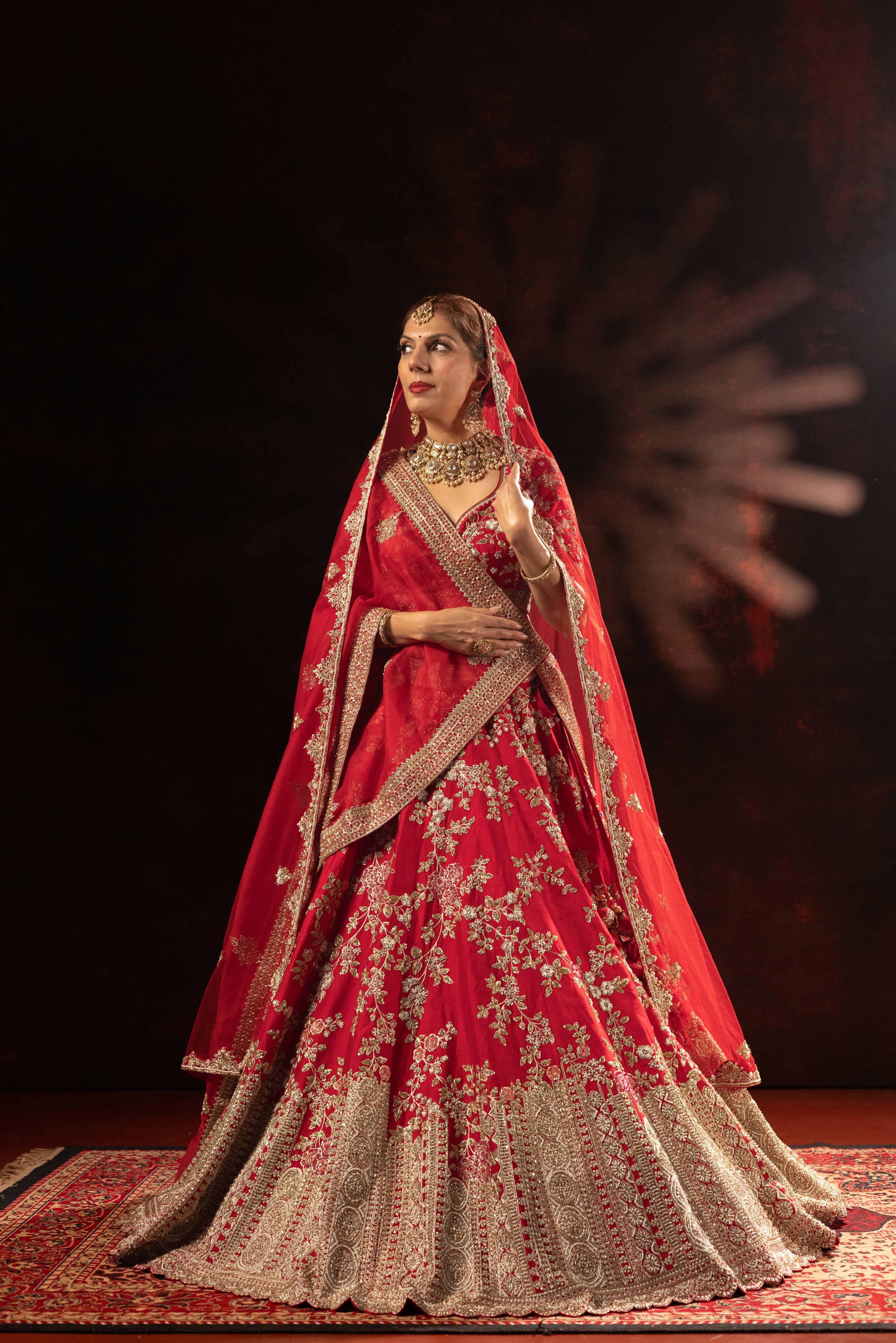 Classic Red Designer Bridal Lehenga with Rich Gold Embroidery - Image 4