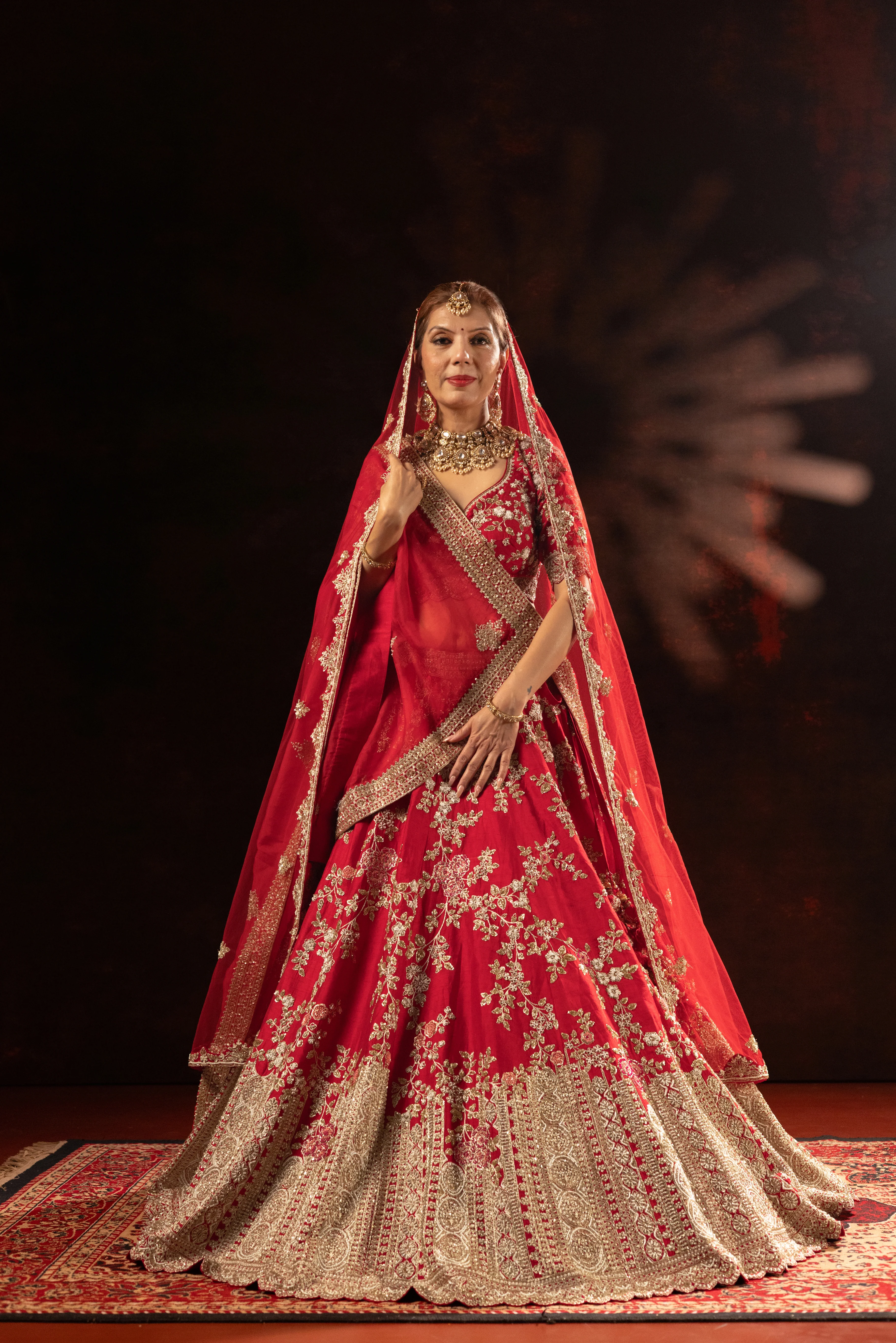 Classic Red Designer Bridal Lehenga with Rich Gold Embroidery - Image 6