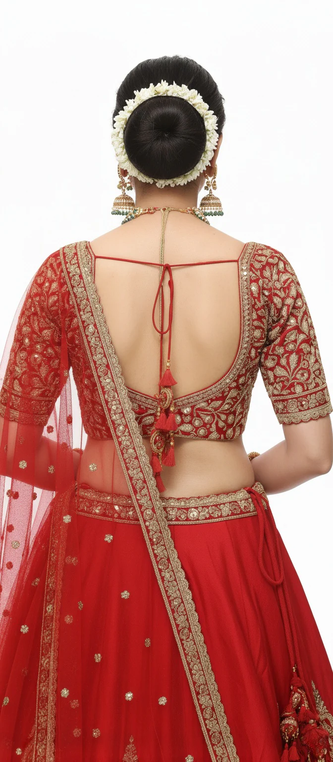 Classic Red Handcrafted Bridal Silk Lehenga with Antique Zari & Sequins Embroidery - Image 10
