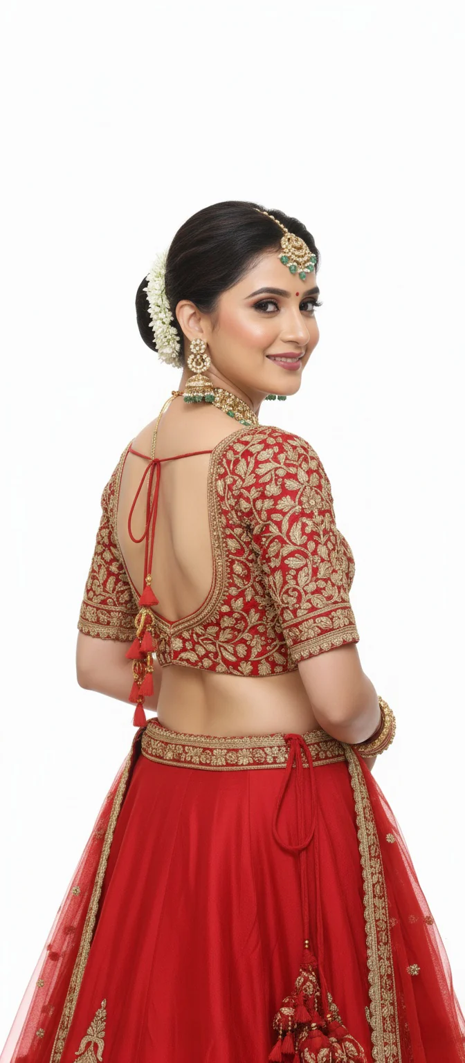 Classic Red Handcrafted Bridal Silk Lehenga with Antique Zari & Sequins Embroidery - Image 11
