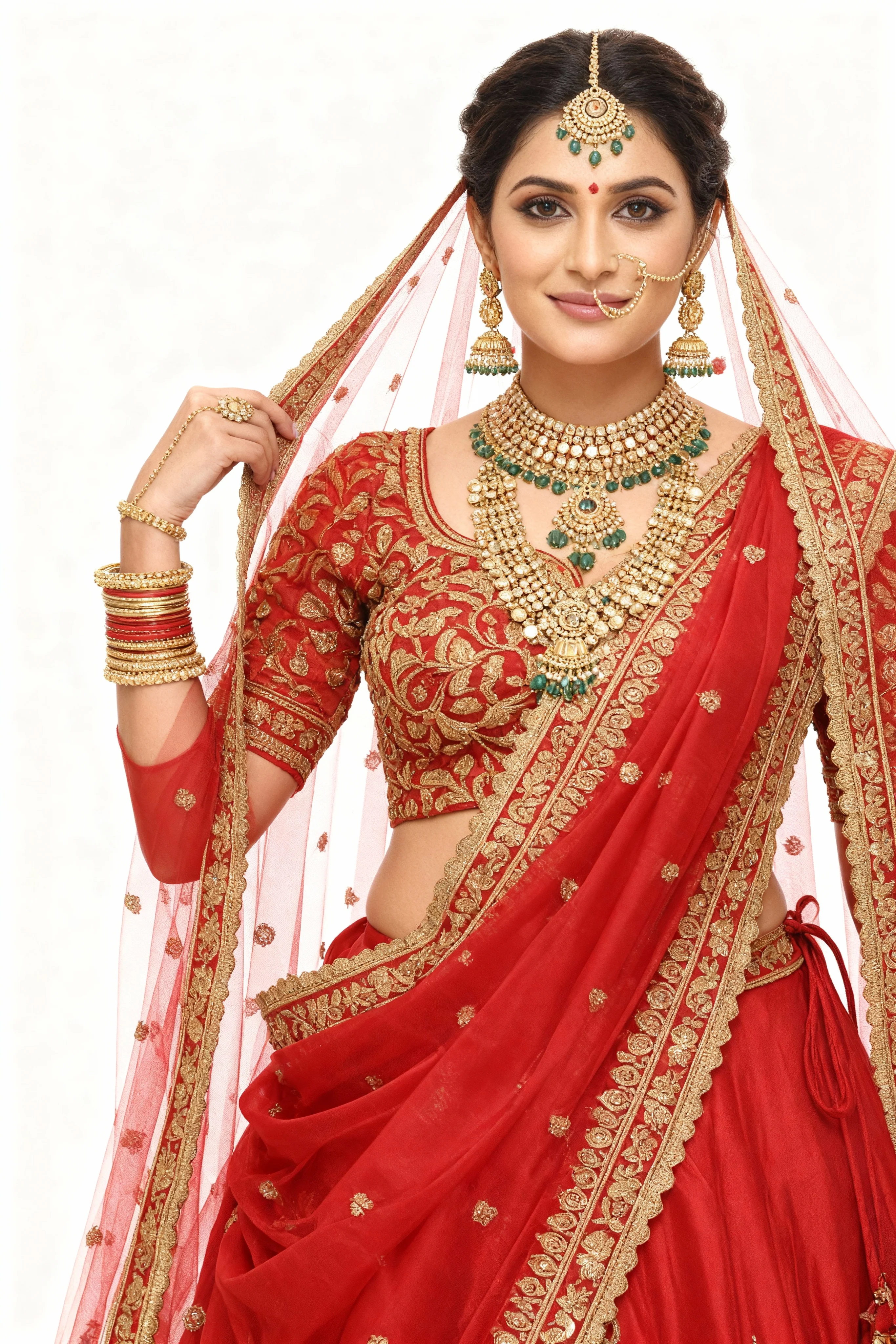 Classic Red Handcrafted Bridal Silk Lehenga with Antique Zari & Sequins Embroidery - Image 12