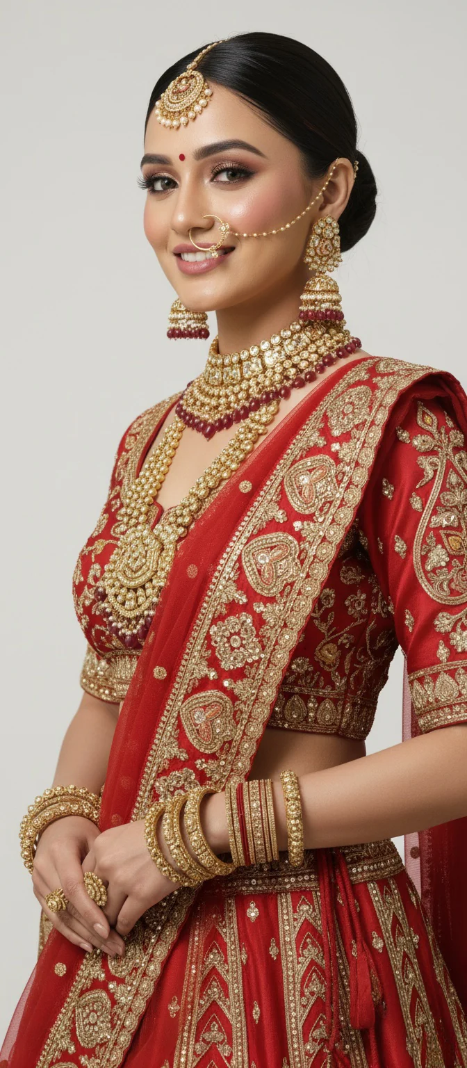 Classic Red Zardozi Bridal Lehenga with Heritage Motifs & Net Dupatta – Eternal Bride Collection - Image 2