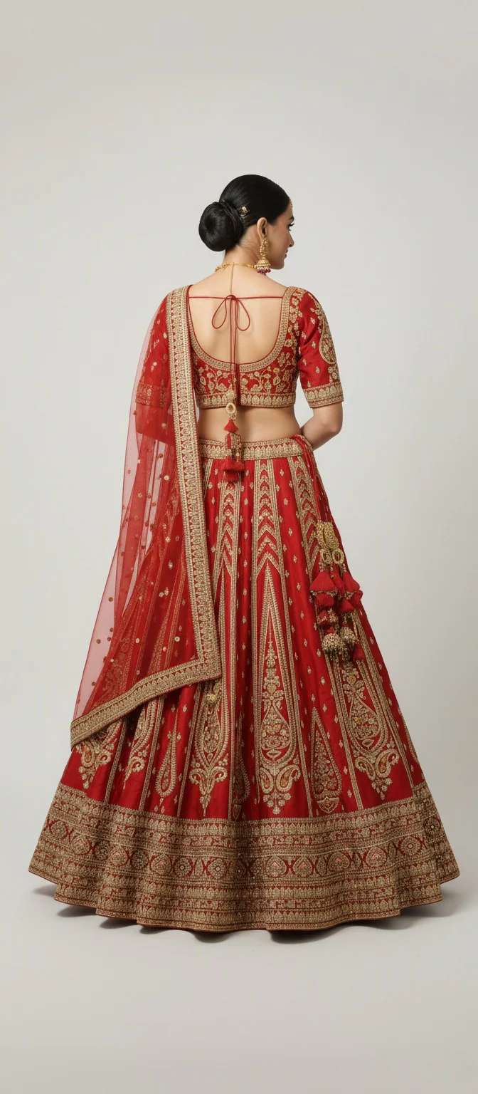 Classic Red Zardozi Bridal Lehenga with Heritage Motifs & Net Dupatta – Eternal Bride Collection - Image 3