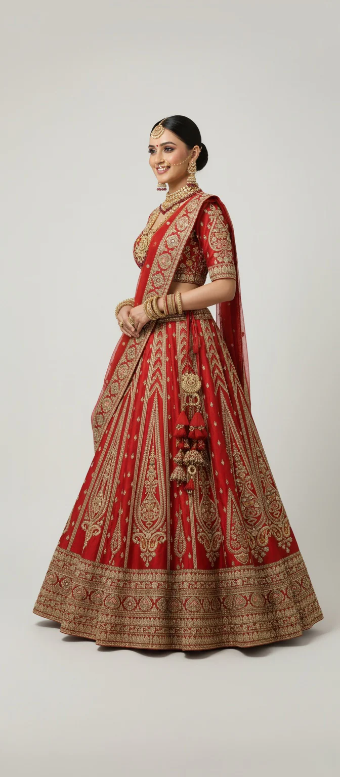 Classic Red Zardozi Bridal Lehenga with Heritage Motifs & Net Dupatta – Eternal Bride Collection - Image 4