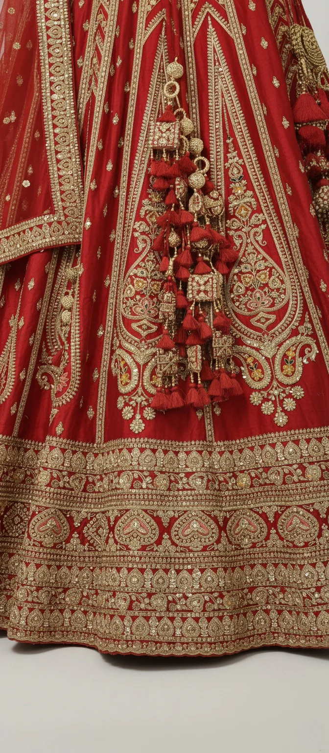 Classic Red Zardozi Bridal Lehenga with Heritage Motifs & Net Dupatta – Eternal Bride Collection - Image 5