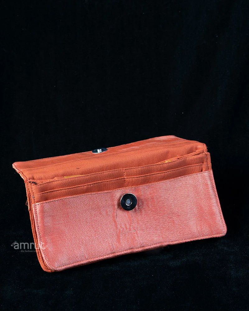Coral Gold Embossed Floral Clutch - Image 3