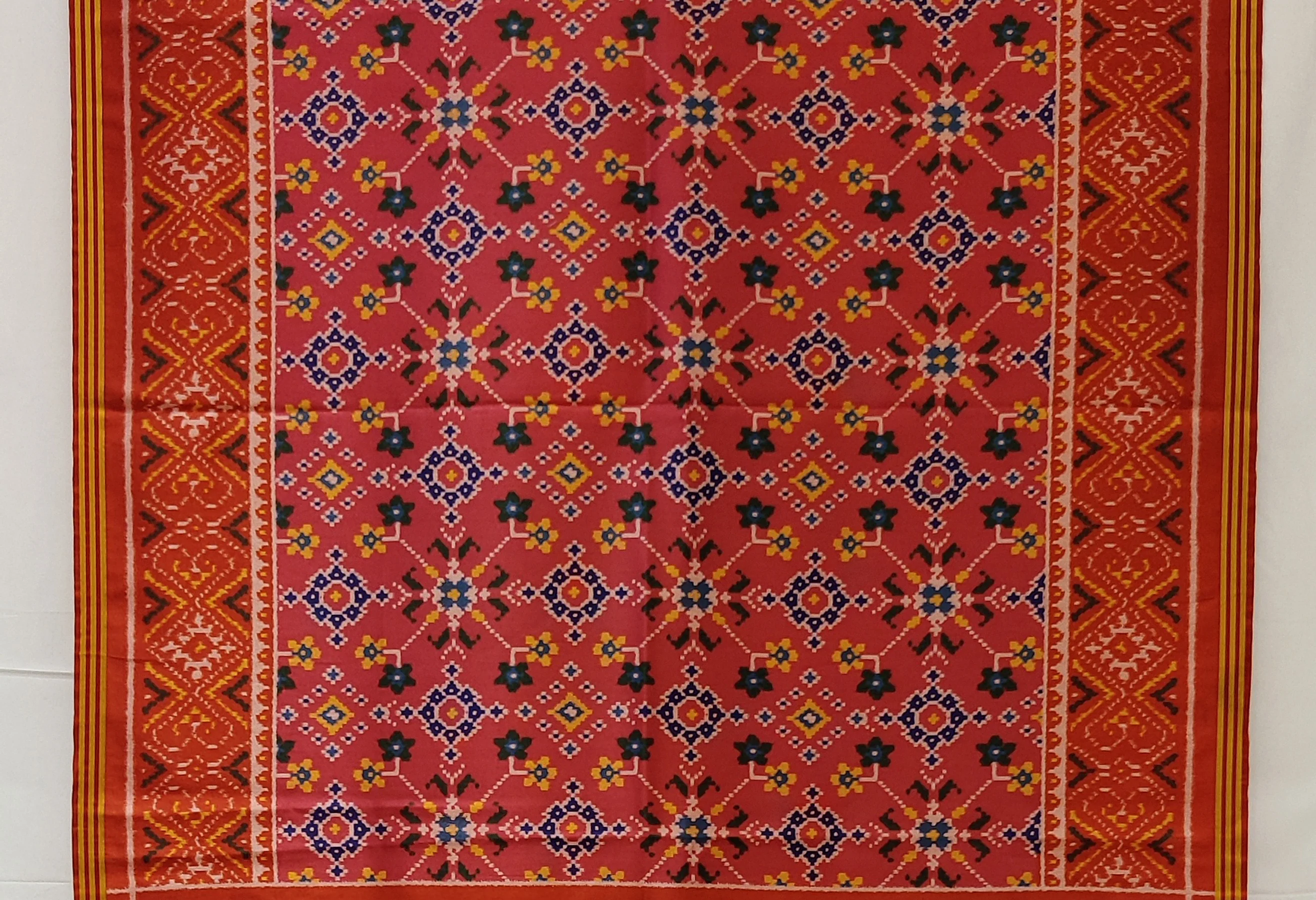 Coral Pink Patola Inspired Silk Blend Saree with Traditional Gujarati Motifs P165 - Image 2
