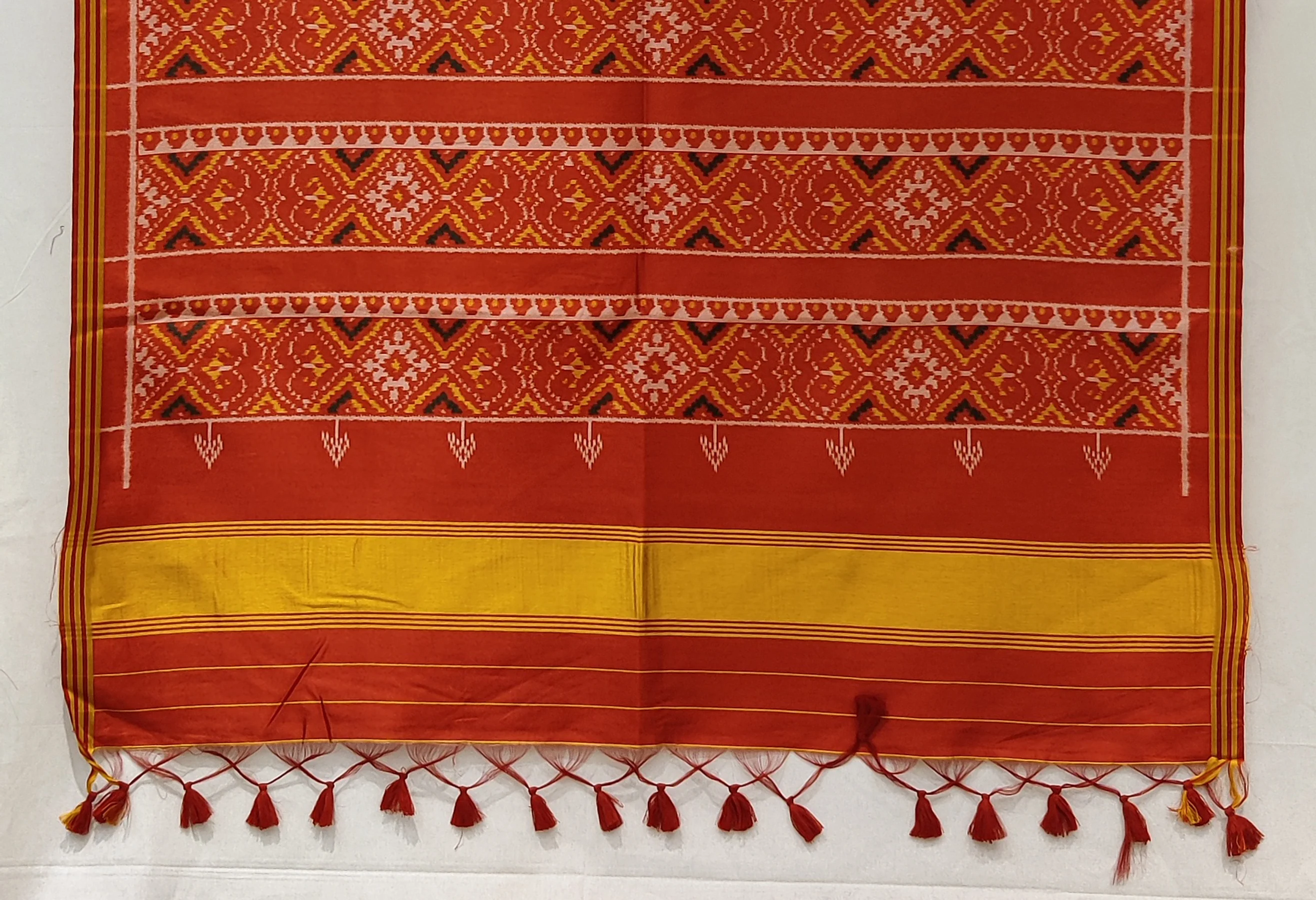 Coral Pink Patola Inspired Silk Blend Saree with Traditional Gujarati Motifs P165 - Image 3
