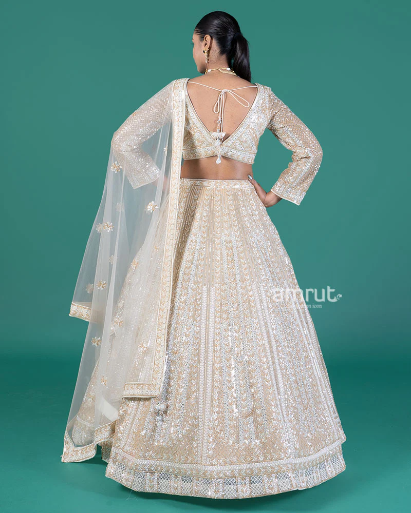 Cream Sequined Lehenga Choli with Dupatta - Image 5