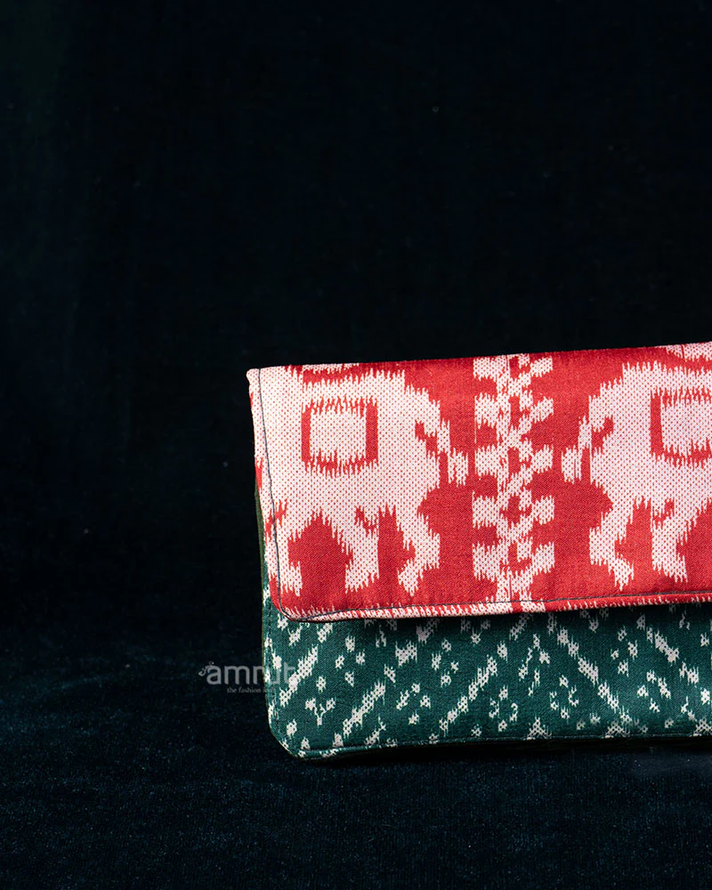 Crimson Elephant and Teal Geometric Printed Clutched - Image 2