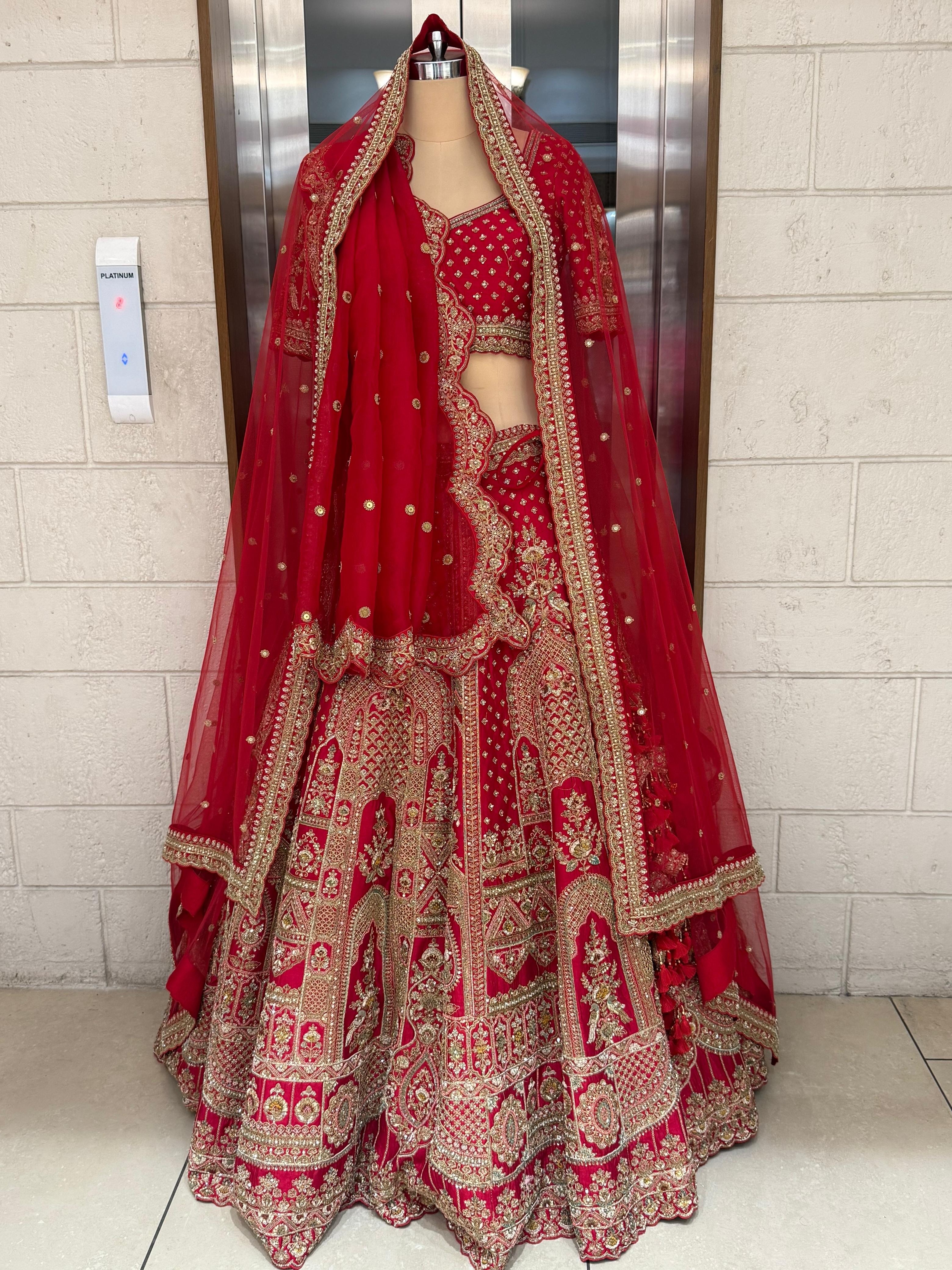 Crimson Red Zardozi Bridal Lehenga with Double Dupatta – The Royal Heritage Edit - Image 6