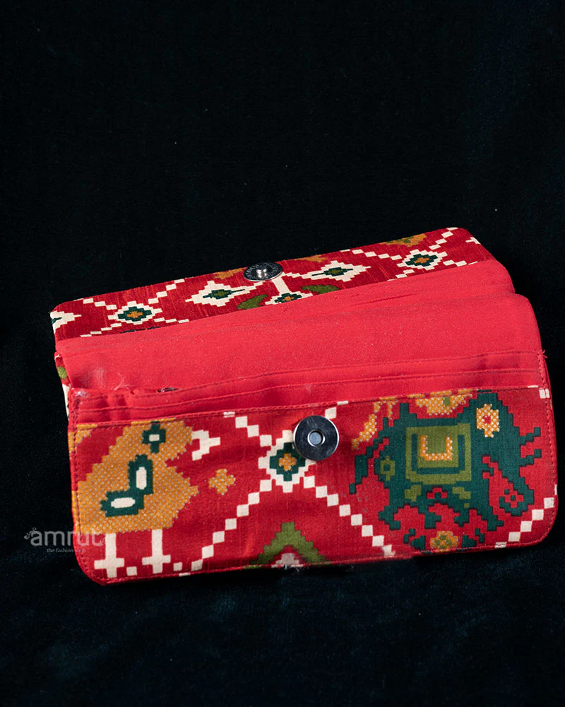 Deep Red Clutch with Cream Printed Patterned - Image 3