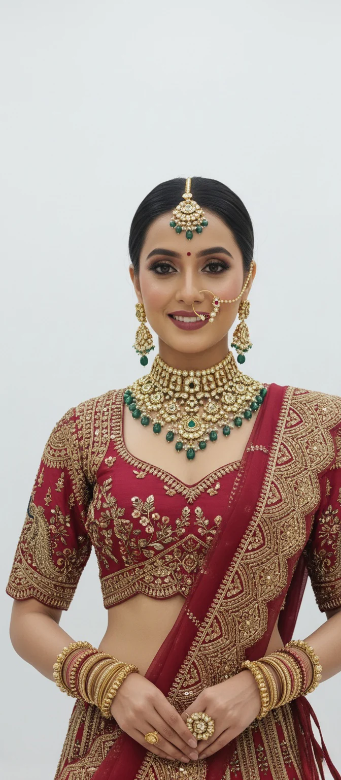Deep Red Handcrafted Bridal Silk Lehenga with Heavy Zari & Sequins Embroidery - Image 6