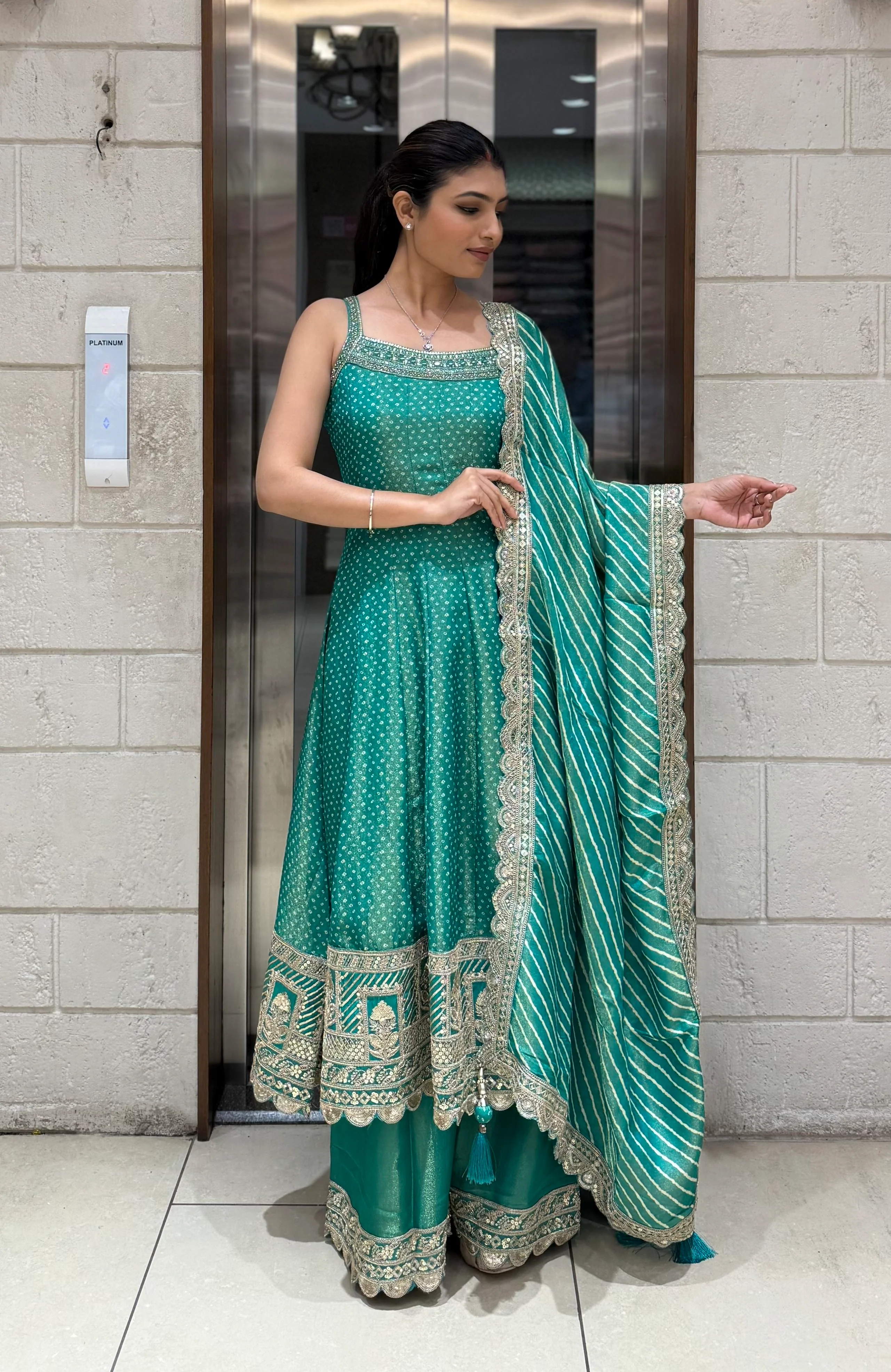 Designer Anarkali Palazzo Set with Embroidered Dupatta - Image 20