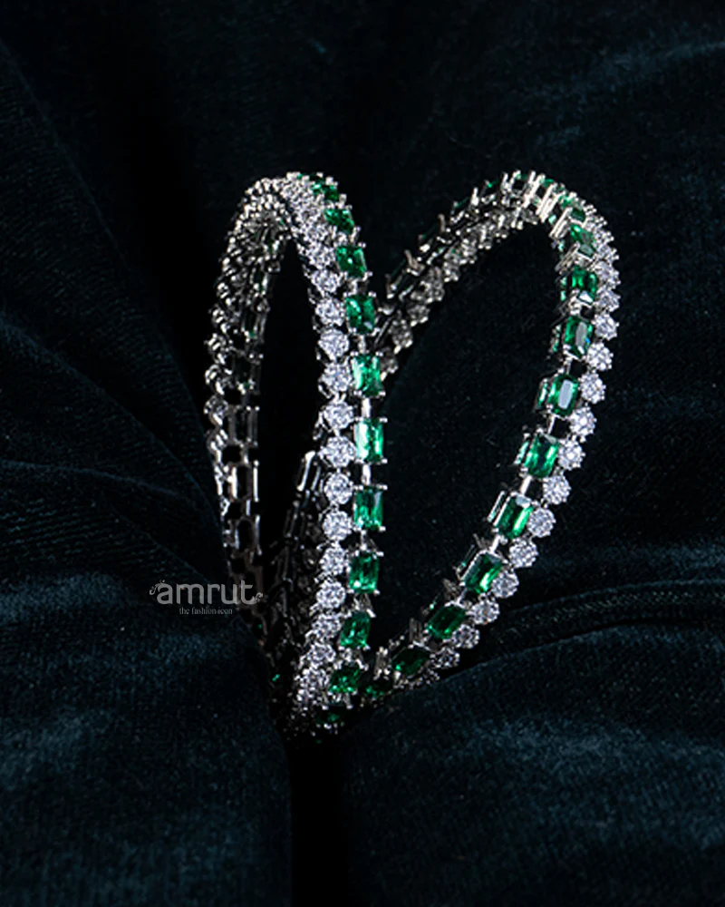 Diamond and Emerald-Cut Gemstone Bangles Set - Image 2