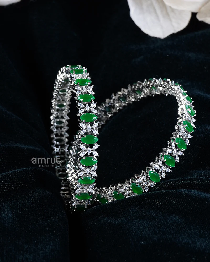 Diamond and Emerald Green CZ Bangle Set - Image 2