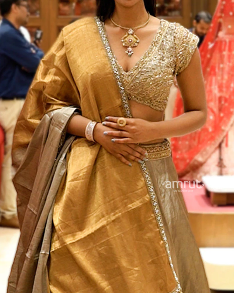 Dual Tone Zardozi Embellished Silk Lehenga Choli with Dupatta - Image 3