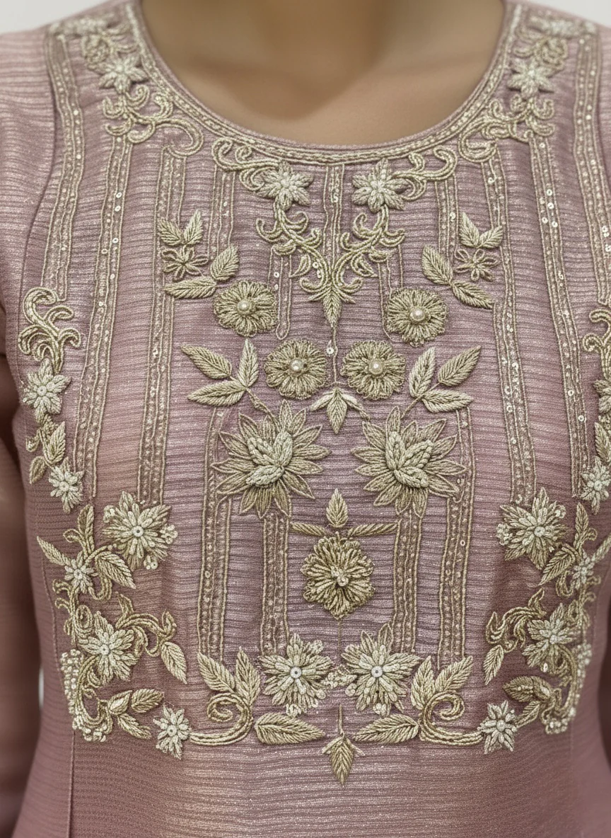 Dusty Rose Embroidered Top with Flowy Palazzo & Dupatta Set - Image 6