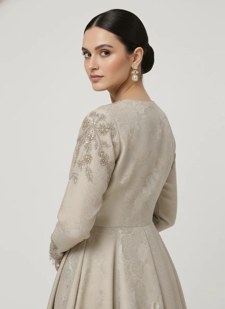 Elegant Beige Embroidered Peplum Kurti with Palazzo Set - Image 3