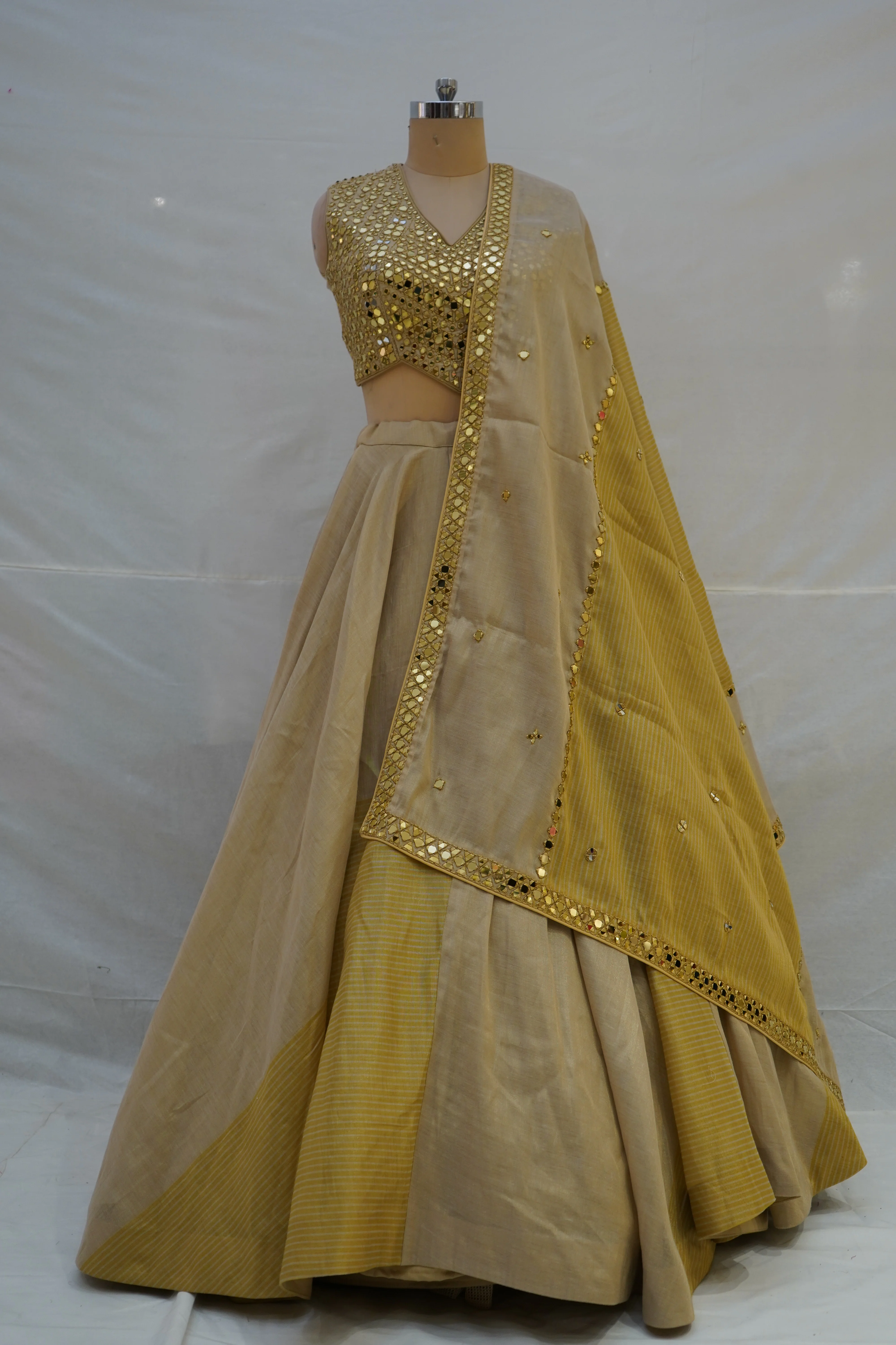 Elegant Beige & Gold Minimal Designer Lehenga Choli with Embellished Blouse & Dupatta - Image 8