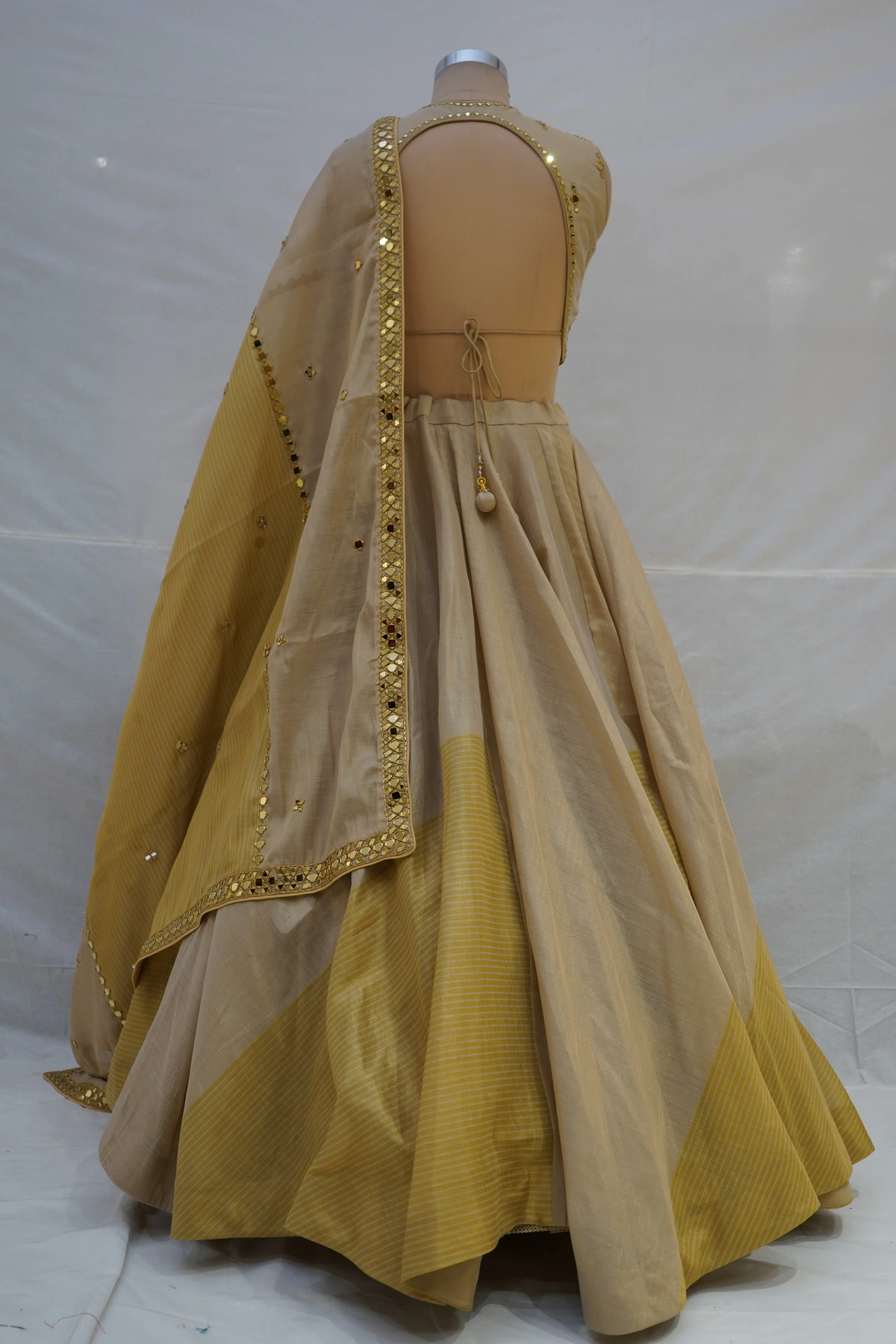 Elegant Beige & Gold Minimal Designer Lehenga Choli with Embellished Blouse & Dupatta - Image 9