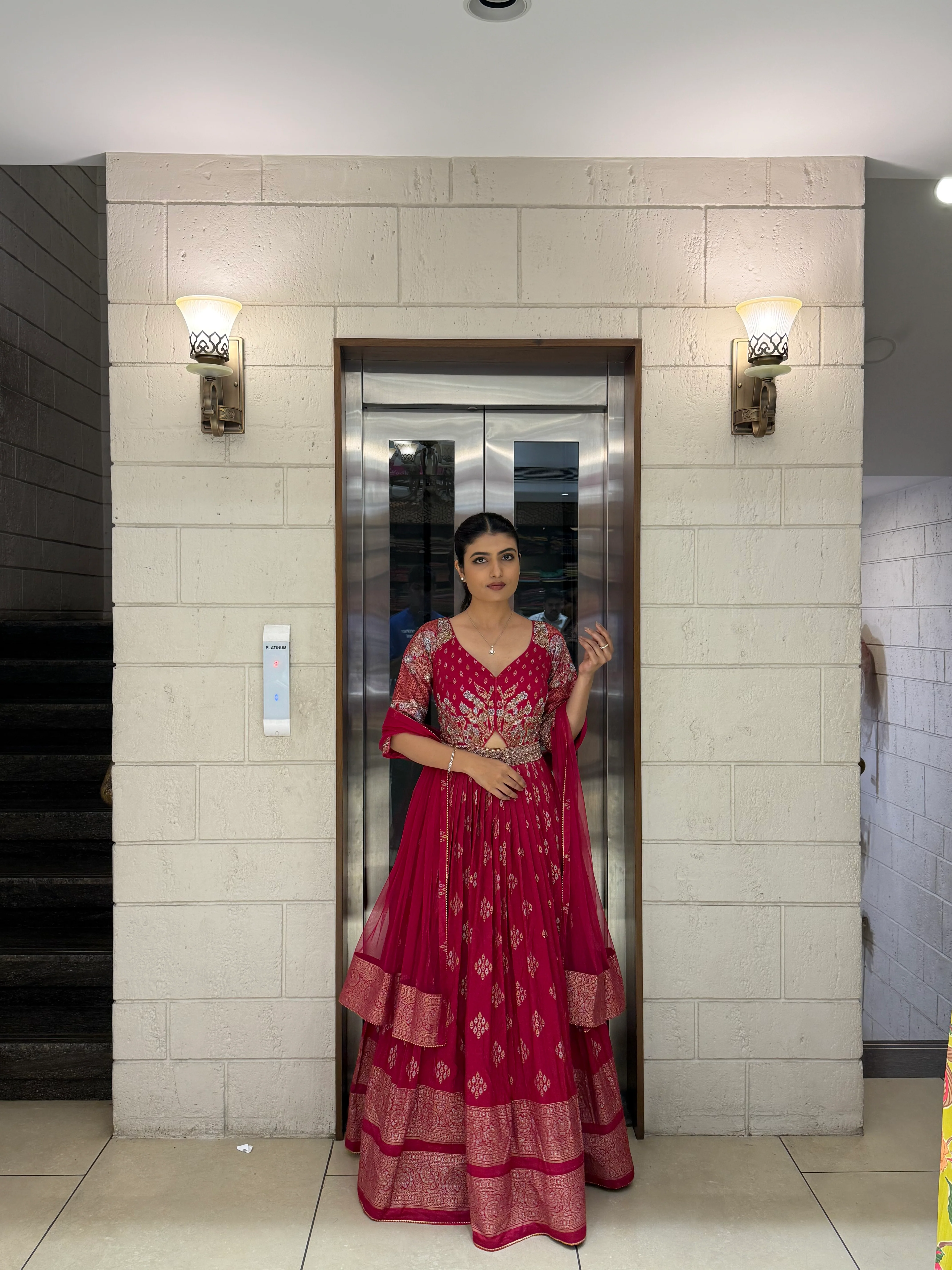 Elegant Maroon Embroidered Anarkali Gown with Dupatta - Image 3