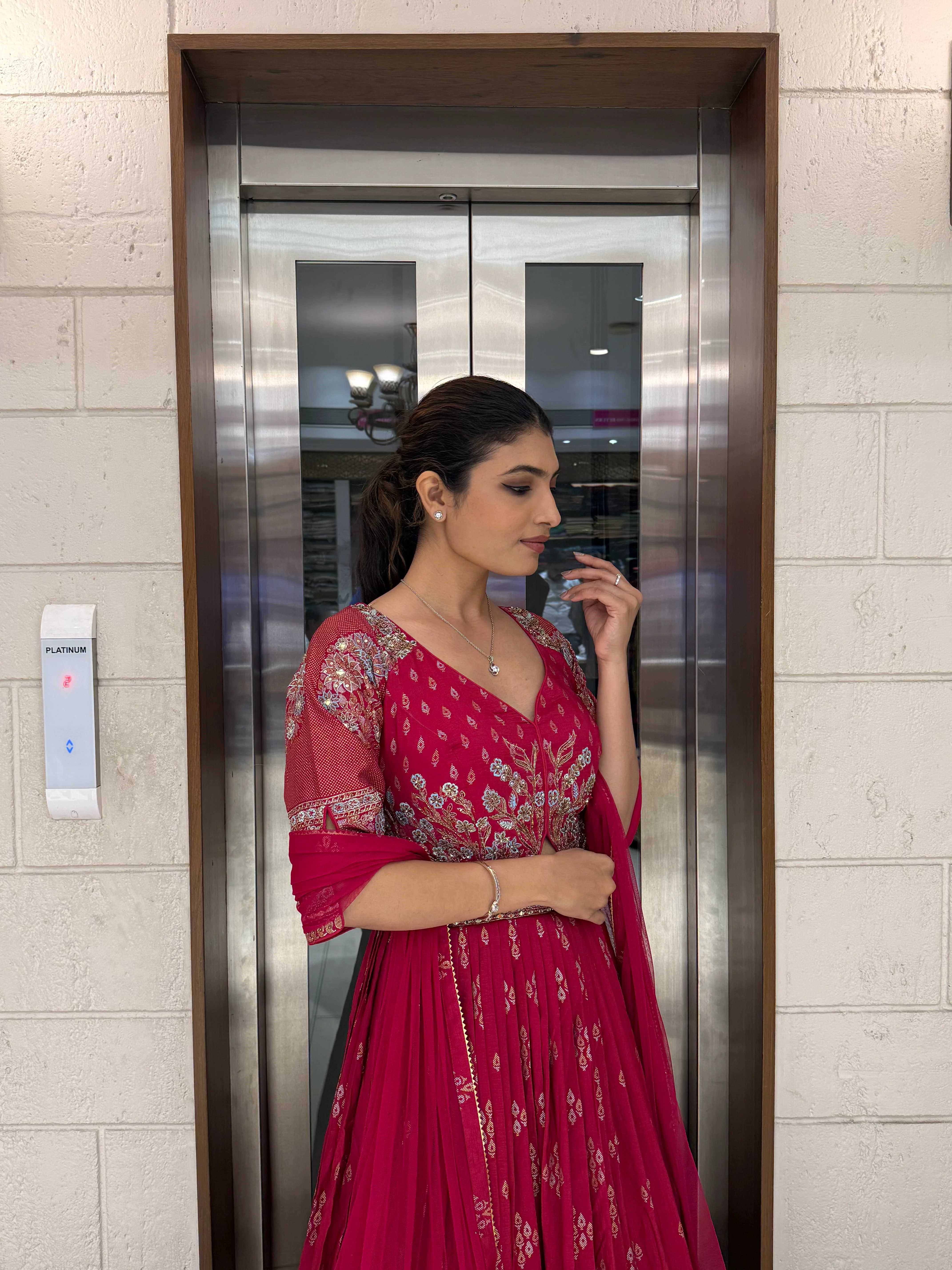 Elegant Maroon Embroidered Anarkali Gown with Dupatta - Image 4