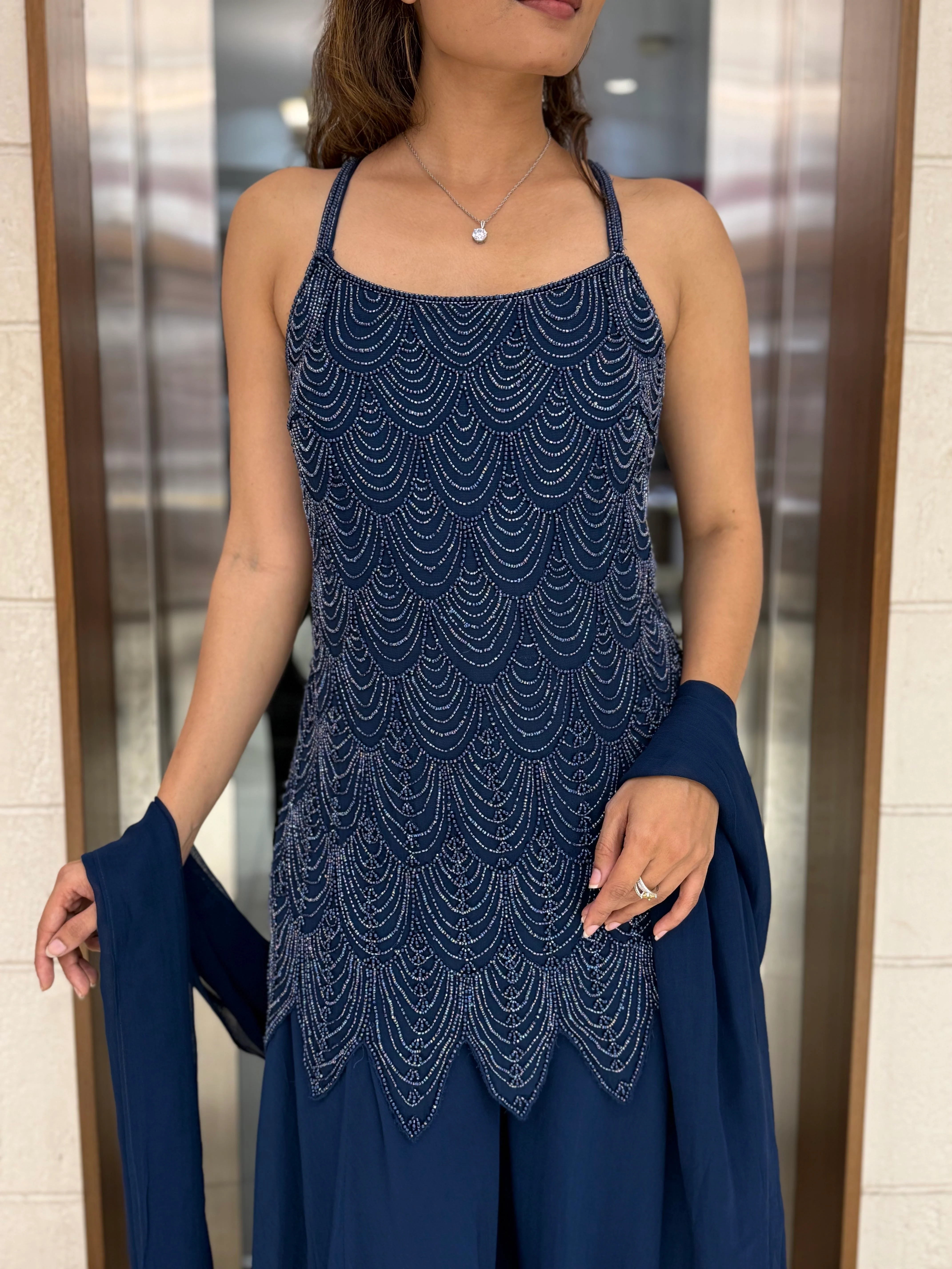 Elegant Midnight Hand-Embroidered Palazzo Suit with Dupatta - Image 11