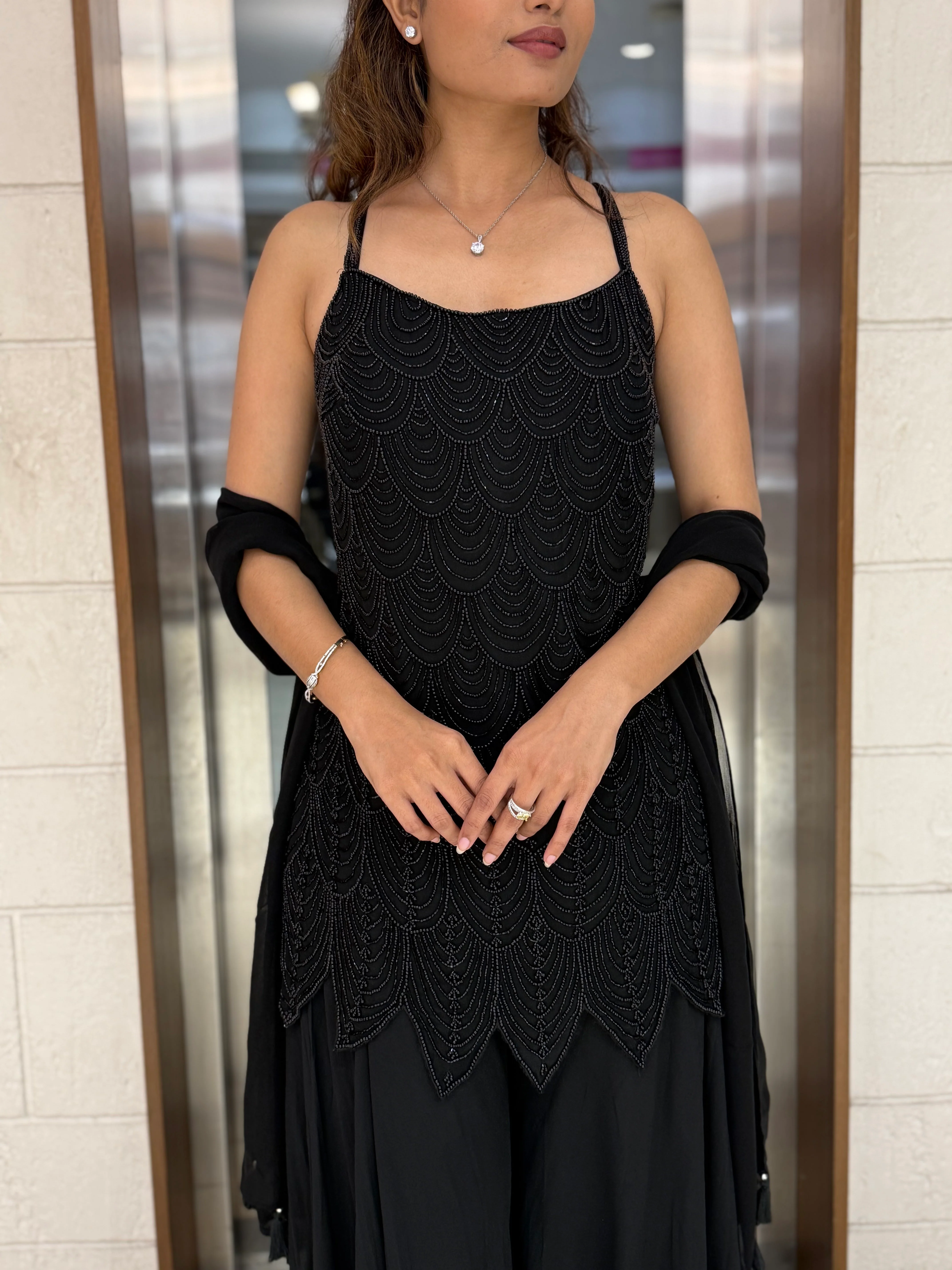 Elegant Midnight Hand-Embroidered Palazzo Suit with Dupatta - Image 6