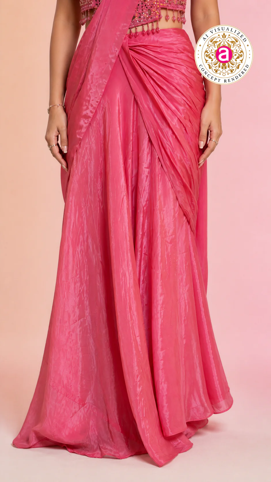 Elegant Pink Satin Saree with Embellished Designer Blouse | Party Wear Draped Saree for Women - Image 6