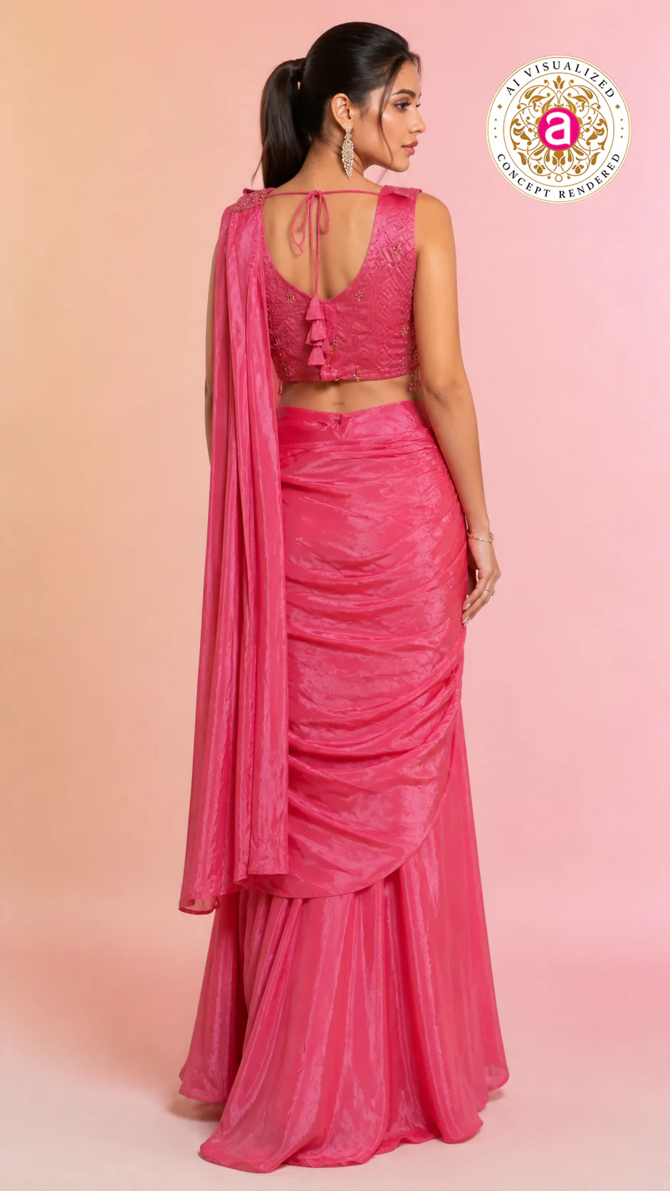 Elegant Pink Satin Saree with Embellished Designer Blouse | Party Wear Draped Saree for Women - Image 7