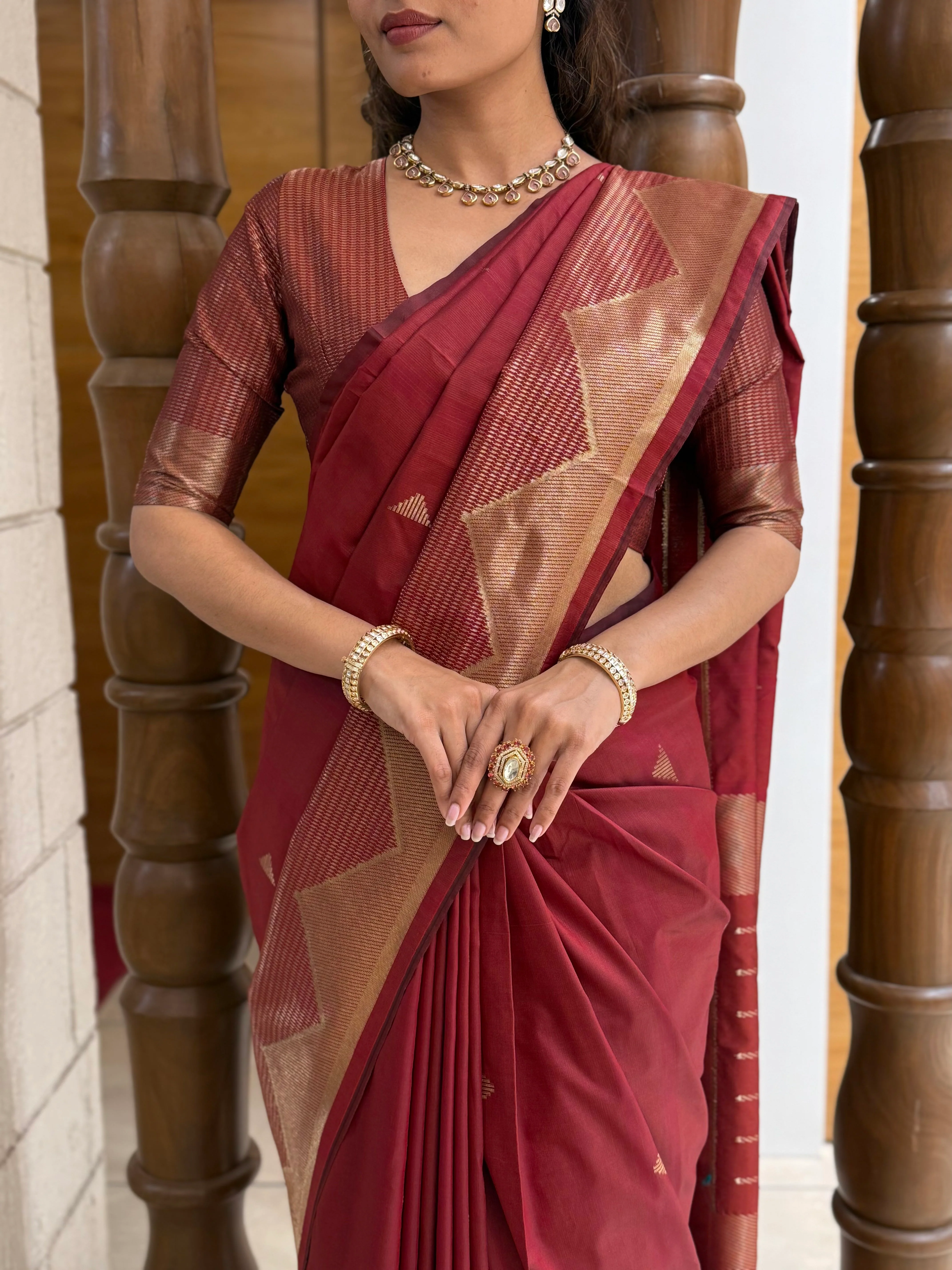 Elegant Soft Silk Saree with Geometric Zari Border Festive & Wedding Collection - Image 10