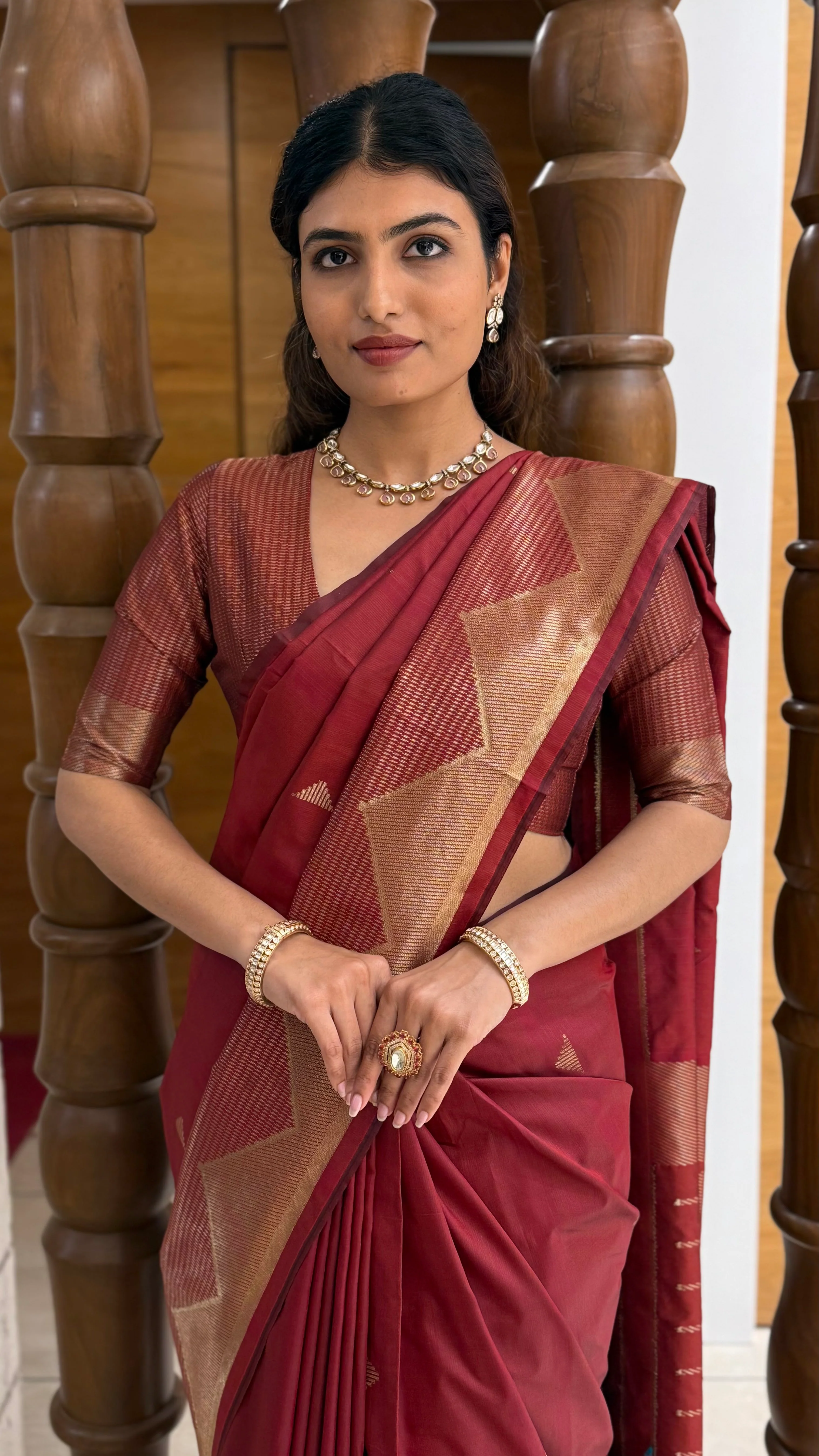 Elegant Soft Silk Saree with Geometric Zari Border Festive & Wedding Collection - Image 11