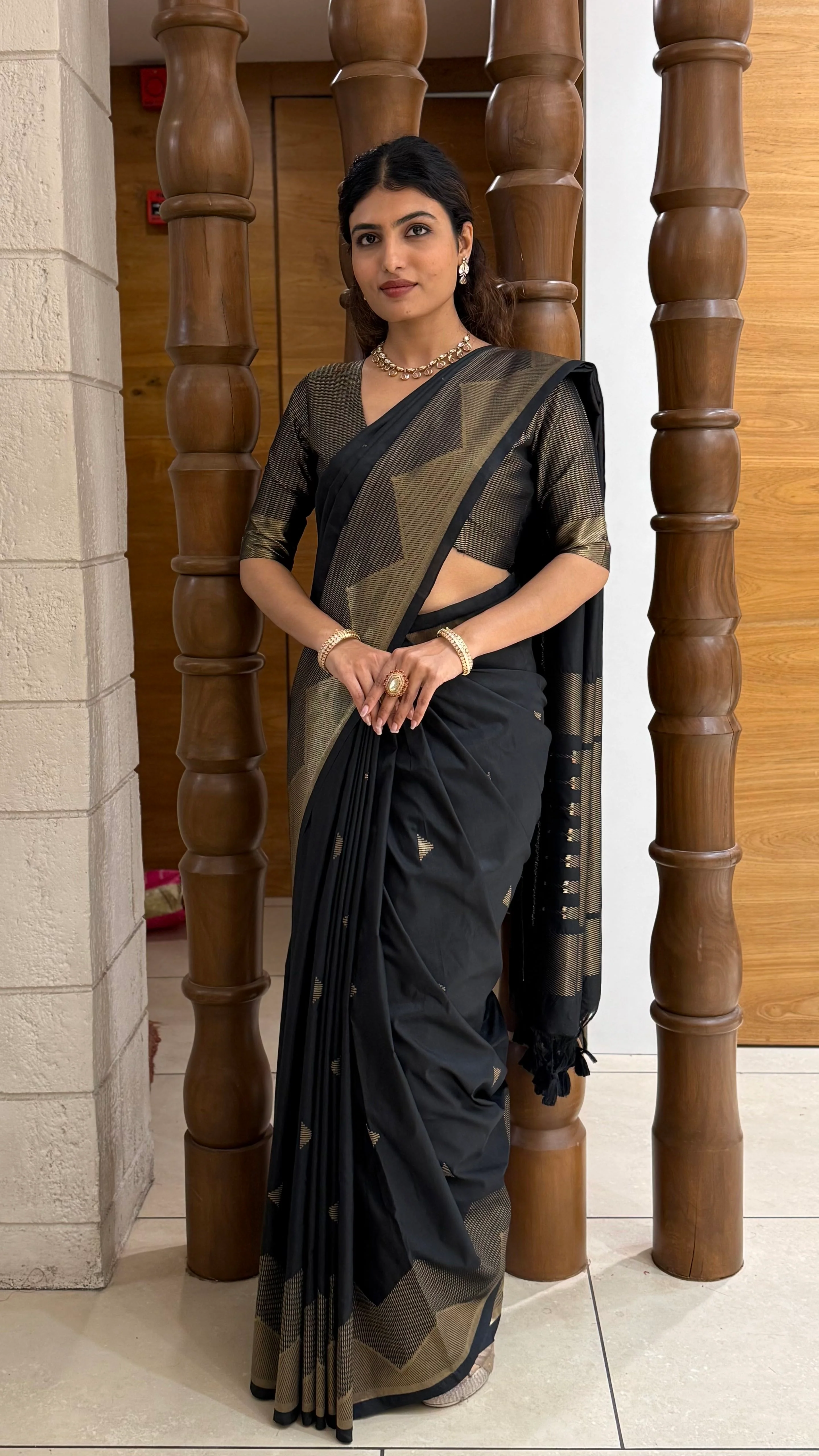 Elegant Soft Silk Saree with Geometric Zari Border Festive & Wedding Collection - Image 13